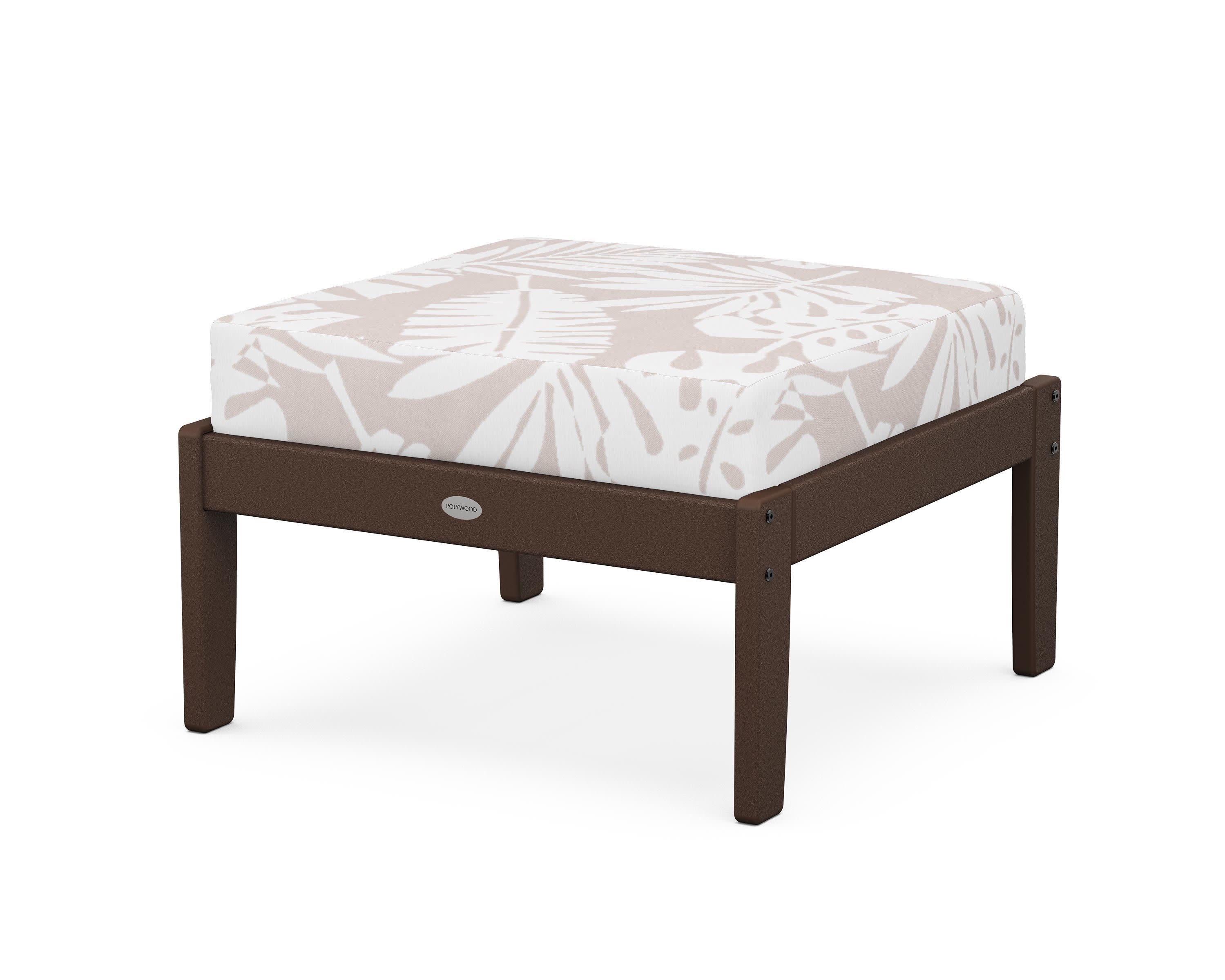 Braxton Deep Seating Ottoman in Mahogany / Leaf Dune Burlap