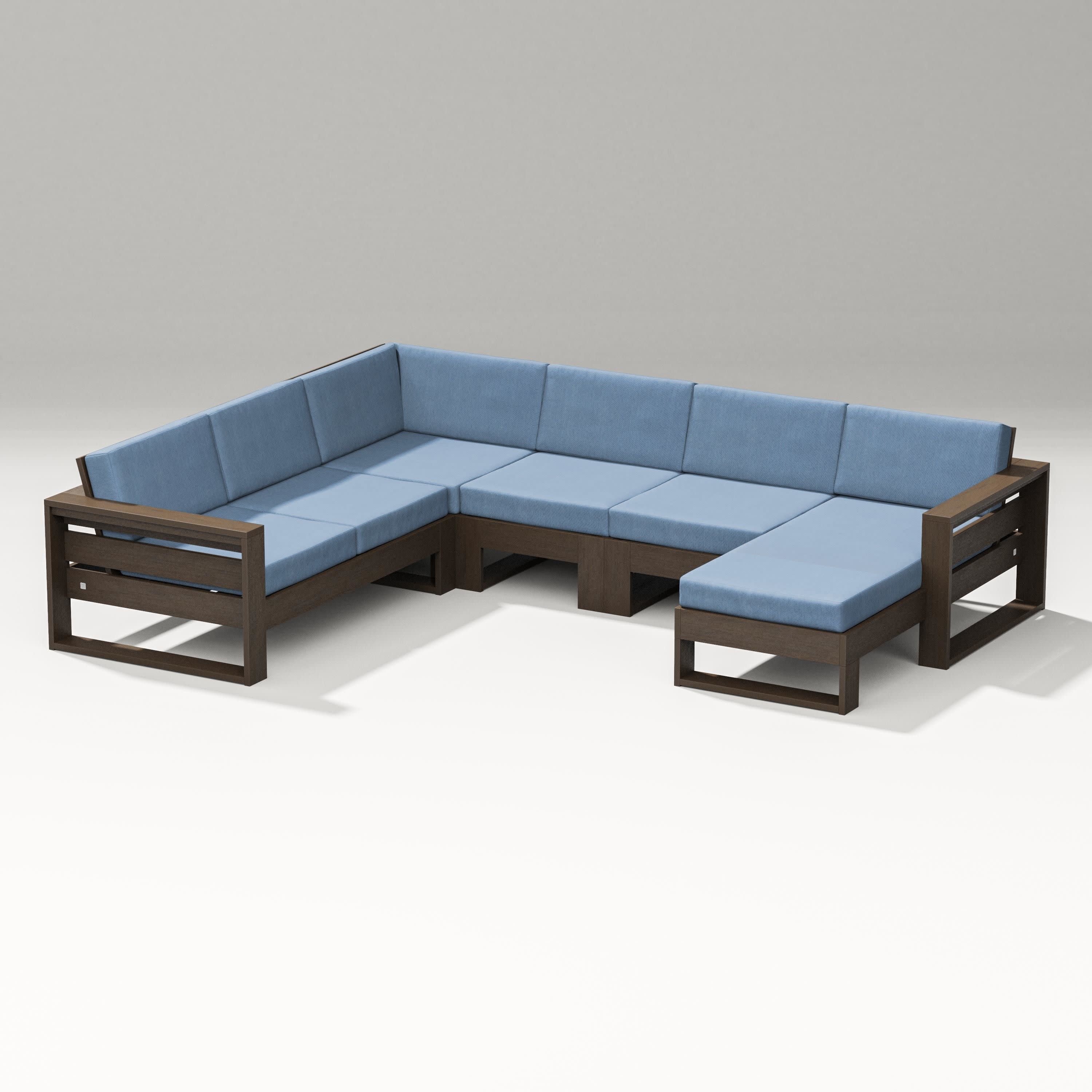 Latitude Corner Sectional with Right Chaise in Kona / Sky Blue
