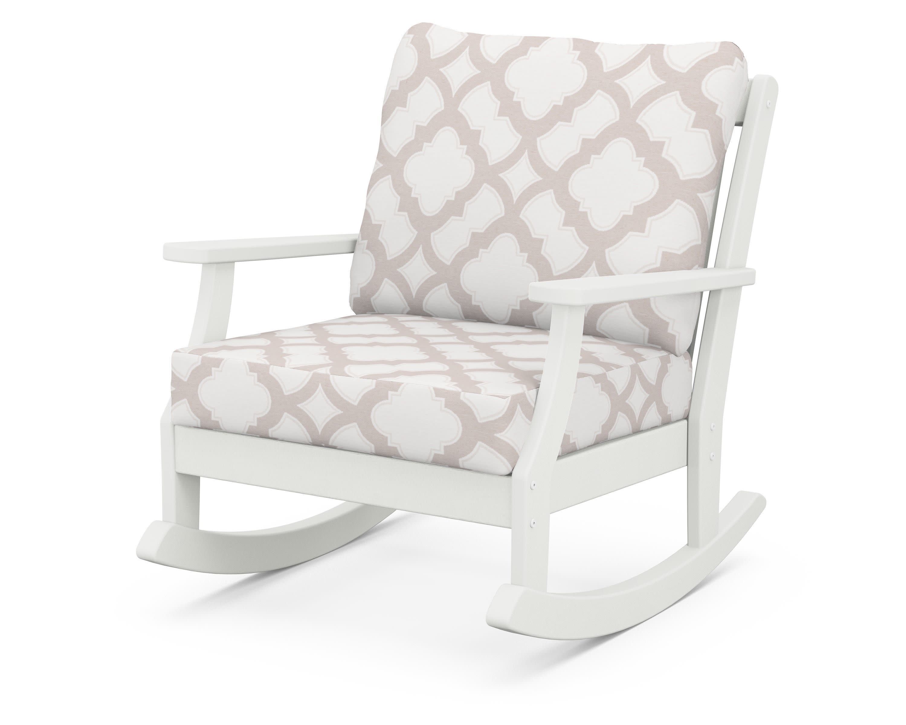 Braxton Deep Seating Rocking Chair in Vintage White / Trellis Dune Burlap