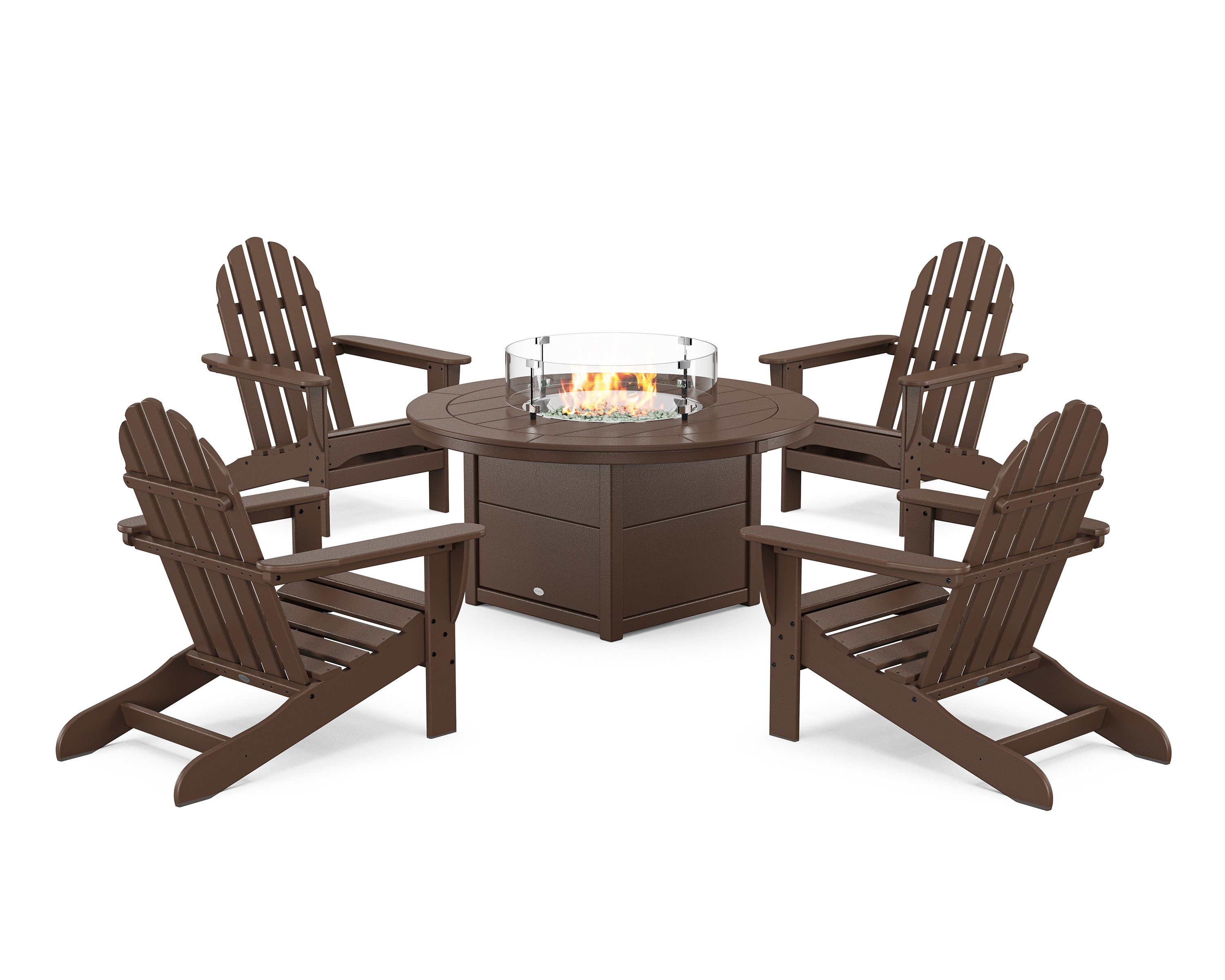 Classic Adirondack 5-Piece Conversation Set with Fire Pit Table in Mahogany
