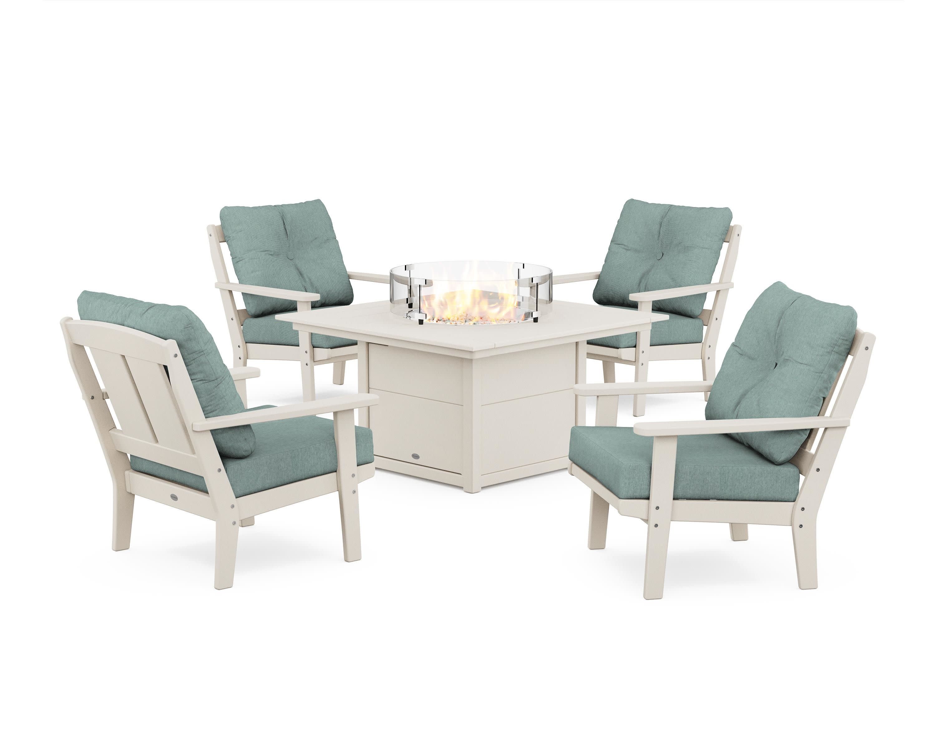 Mission 5-Piece Deep Seating Set with Fire Pit Table in Sand / Glacier Spa