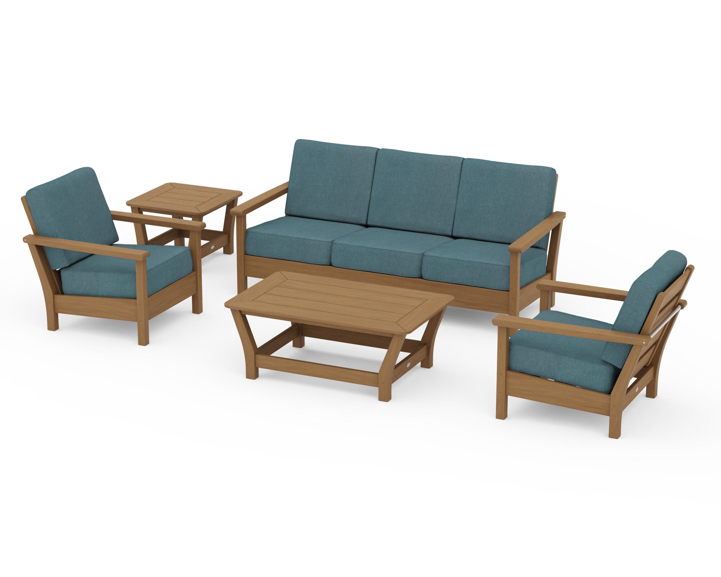 Harbour 5-Piece Deep Seating Set in Natural / Ocean Teal