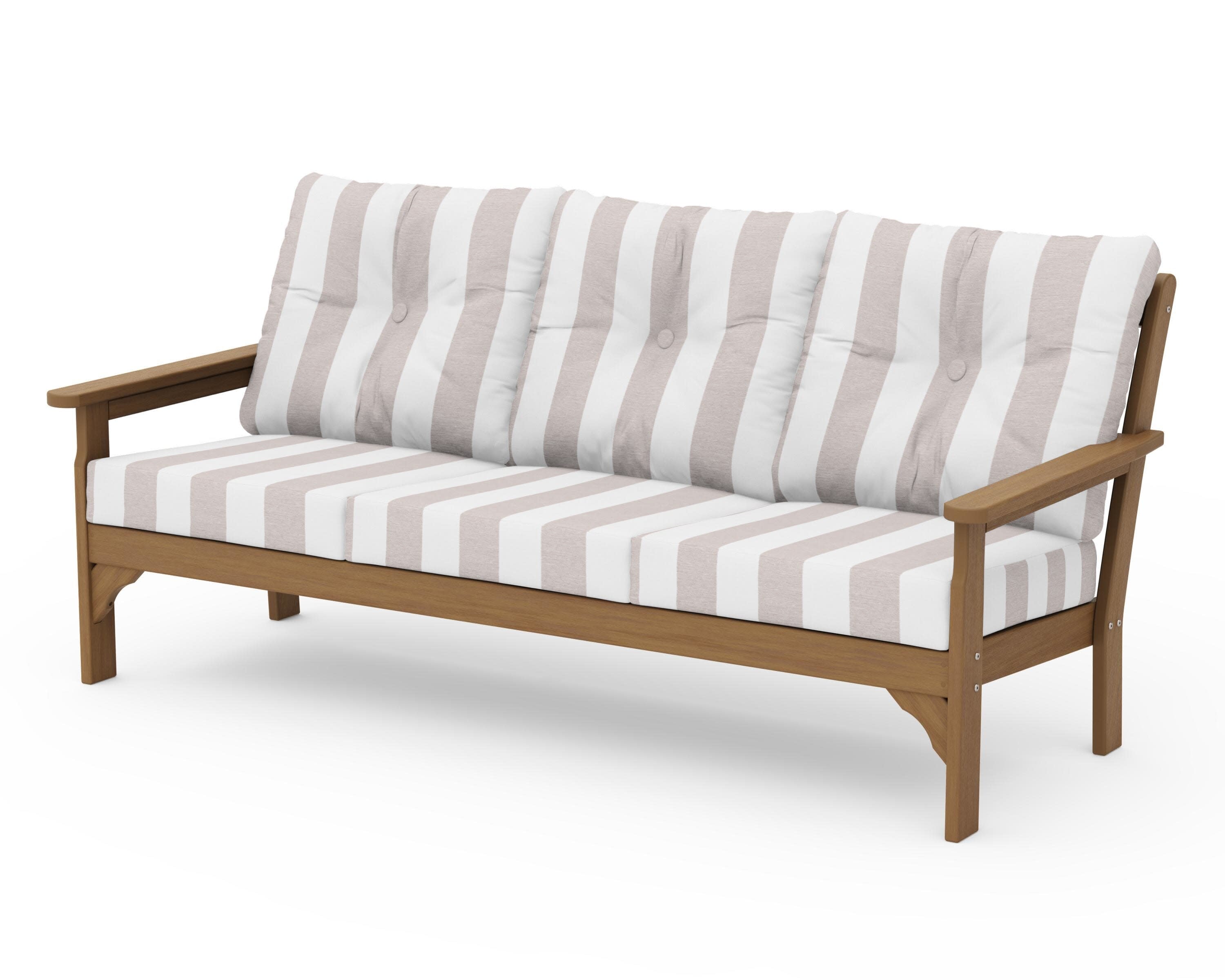 Vineyard Deep Seating Sofa in Natural / Cabana Stripe Dune Burlap