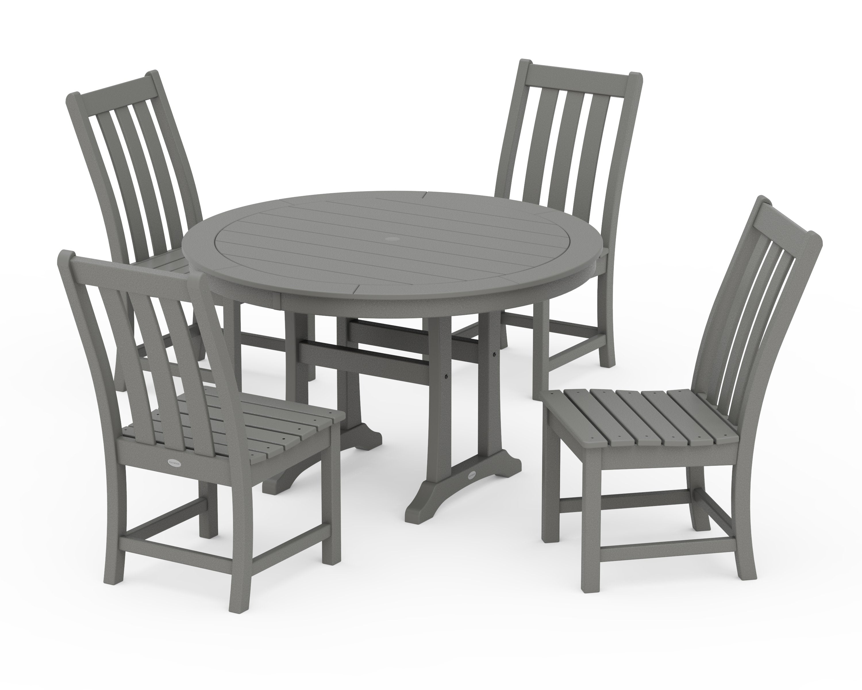 Vineyard Side Chair 5-Piece Round Dining Set With Trestle Legs in Slate Grey