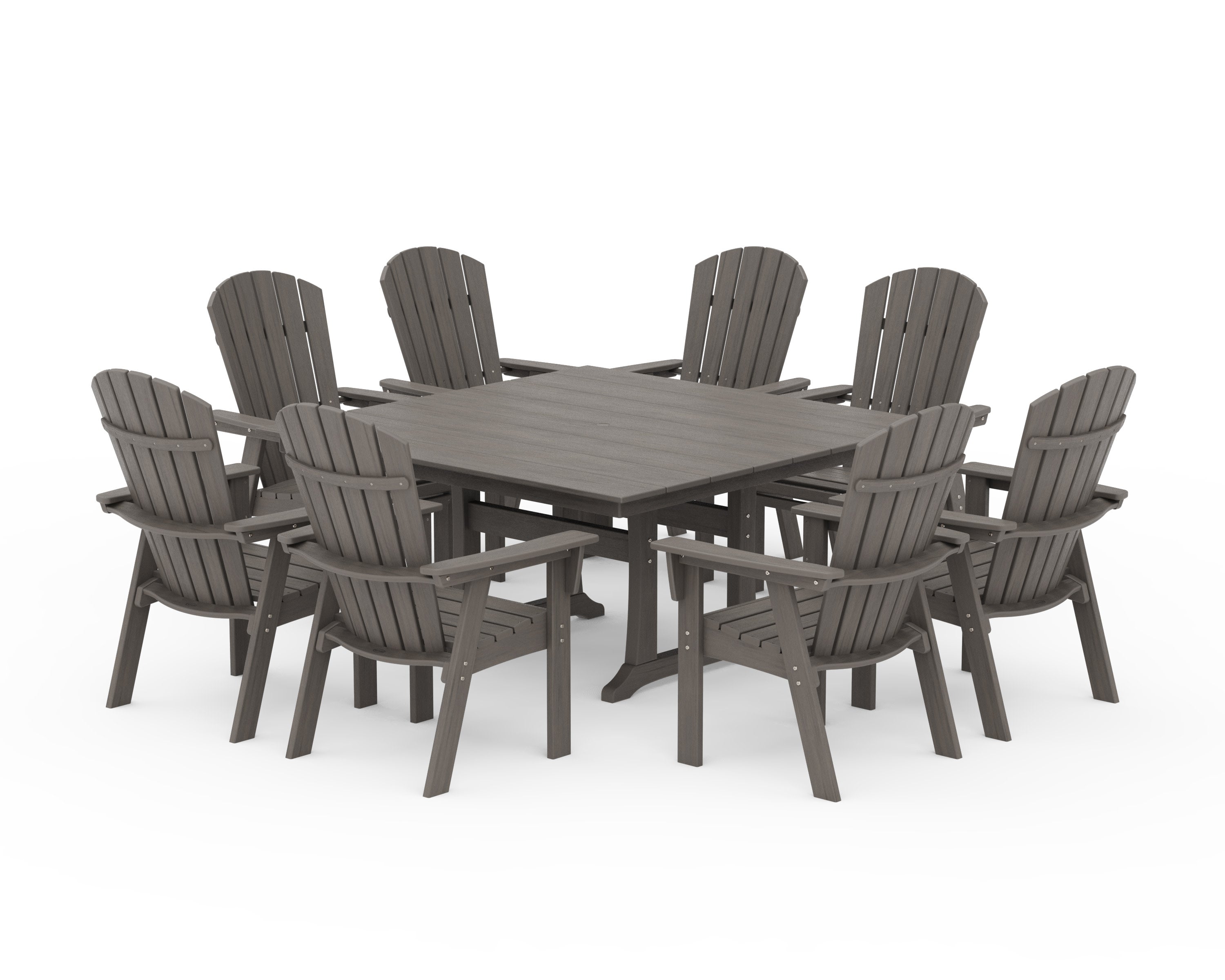 Nautical Curveback Adirondack 9-Piece Square Dining Set with Trestle Legs in Driftwood