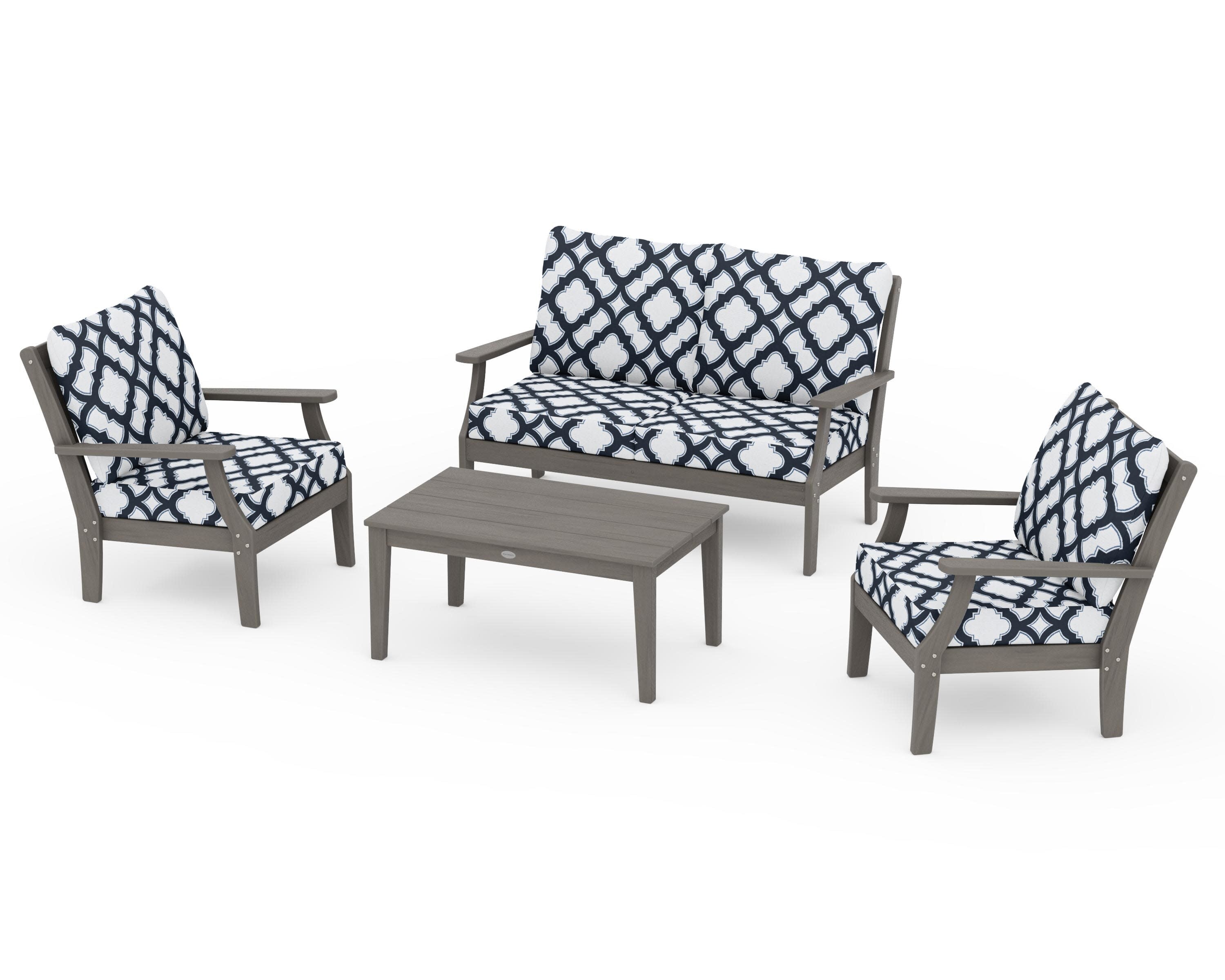 Braxton 4-Piece Deep Seating Chair Set in Driftwood / Trellis Marine Indigo