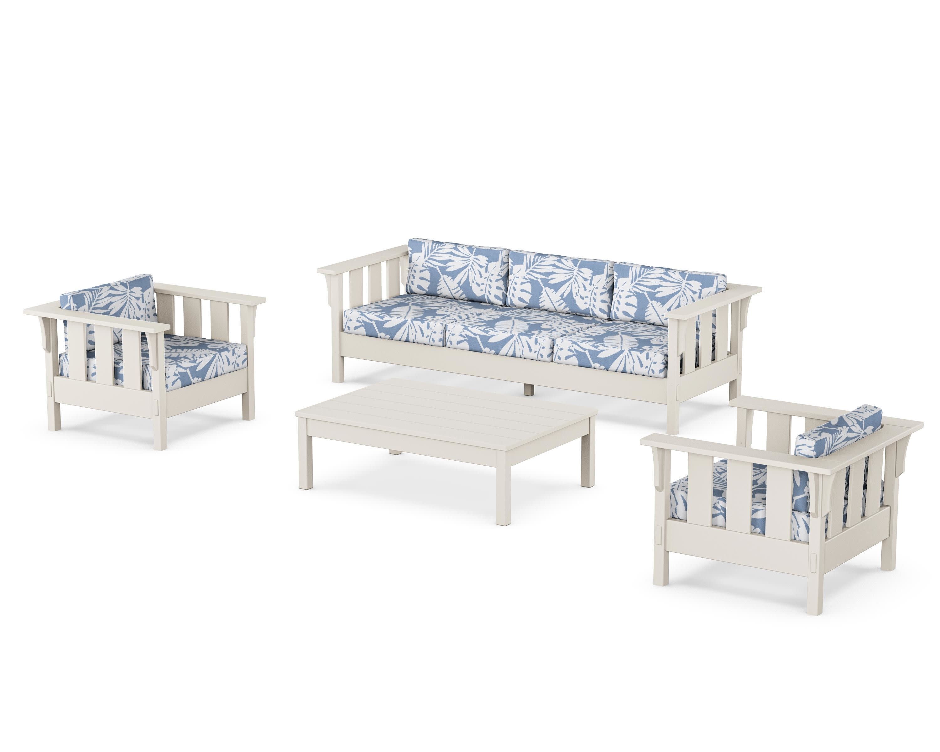 Acadia 4-Piece Deep Seating Set with Sofa in Sand / Leaf Sky Blue