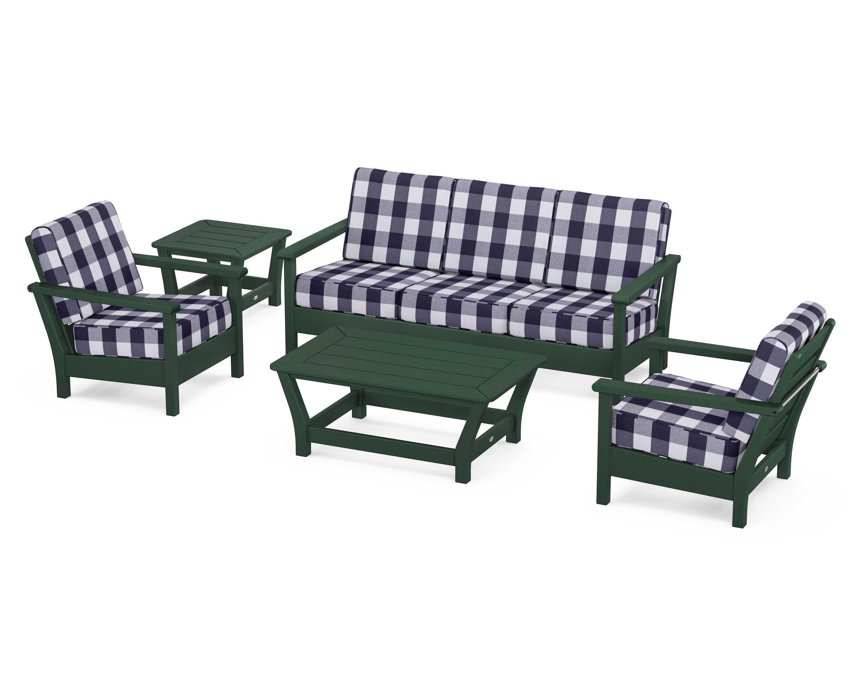 Harbour 5-Piece Deep Seating Set in Green / Buffalo Plaid Navy