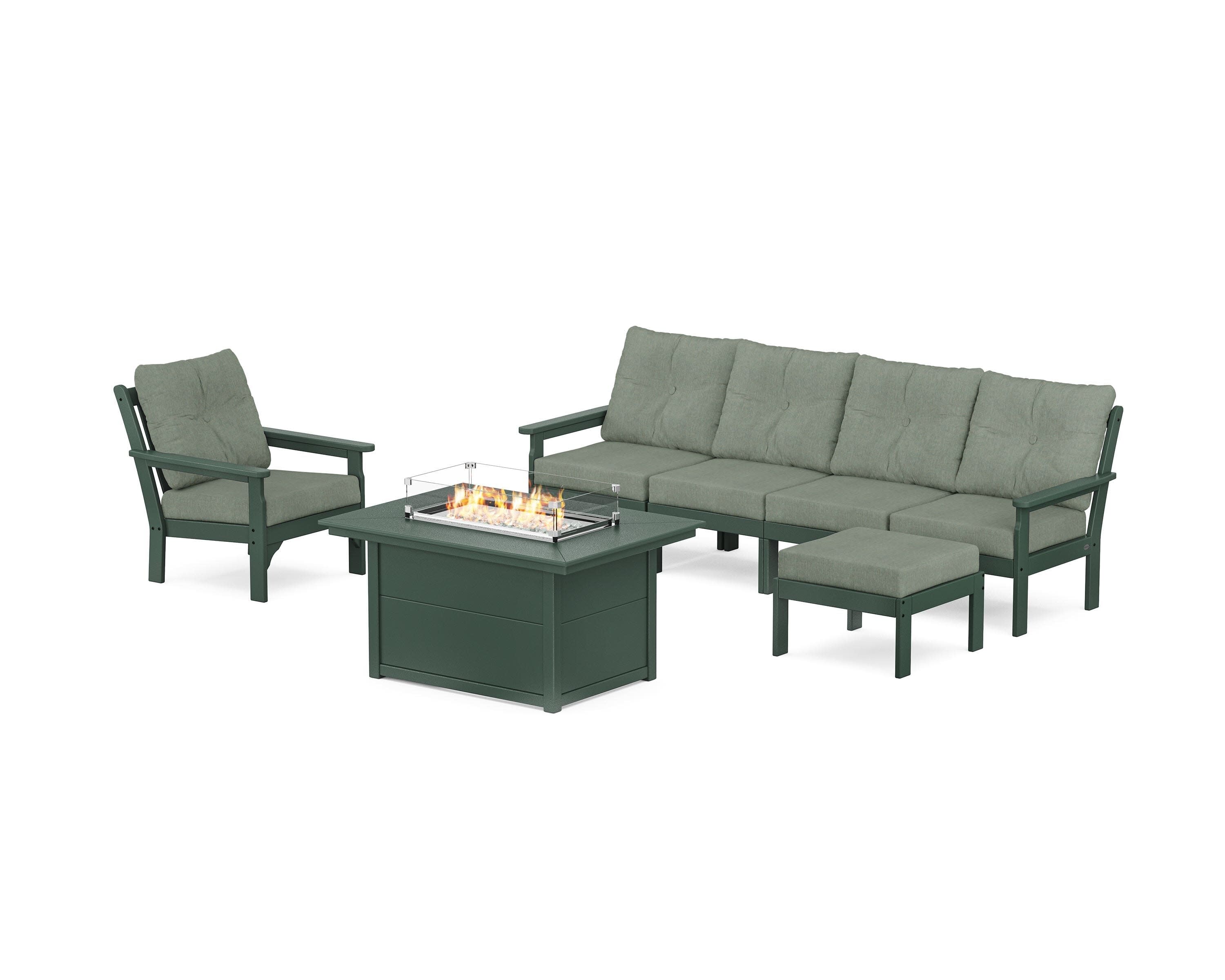 Vineyard Sectional Lounge and Fire Pit Set in Green / Cast Sage