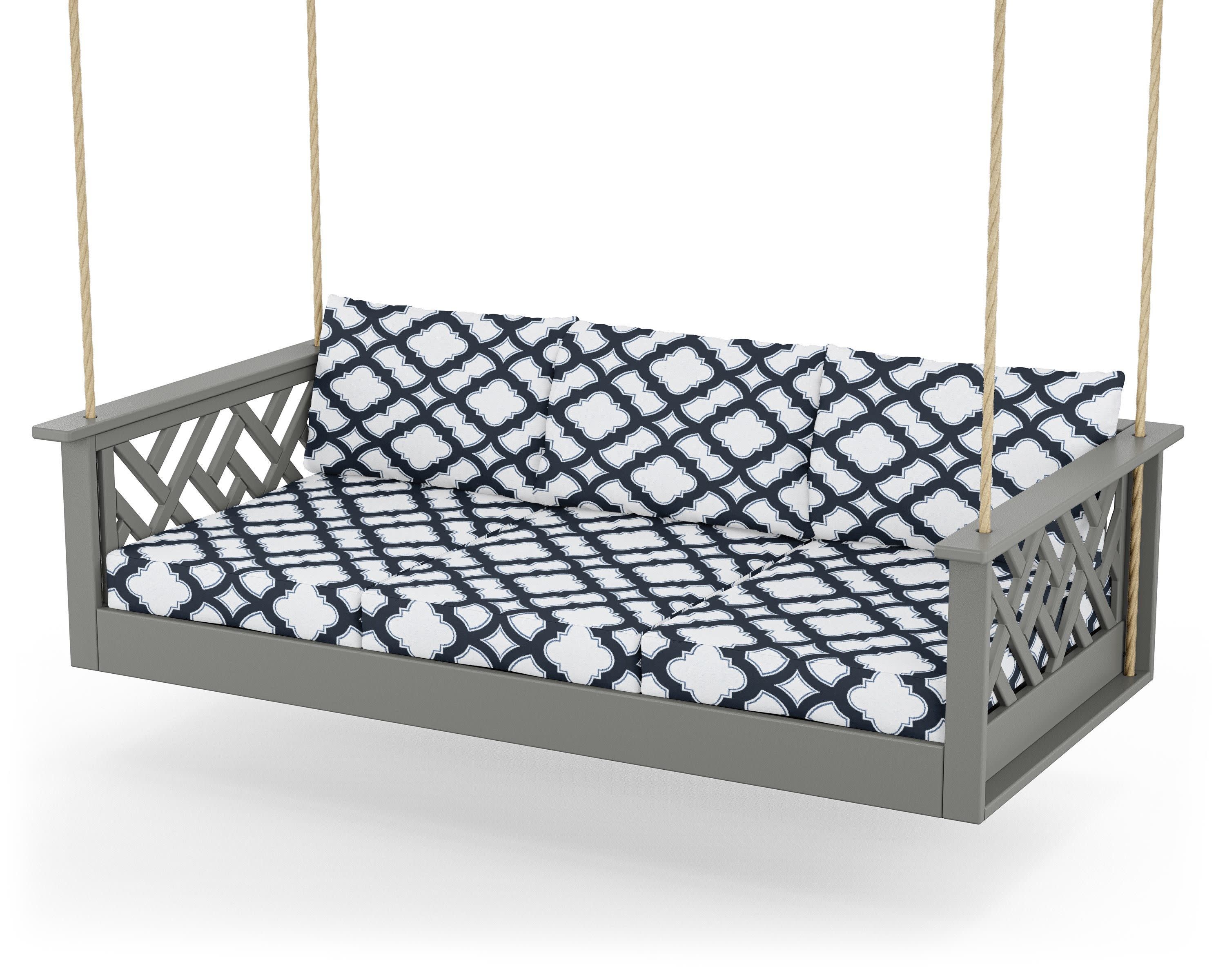 Chippendale Daybed Swing in Slate Grey / Trellis Marine Indigo