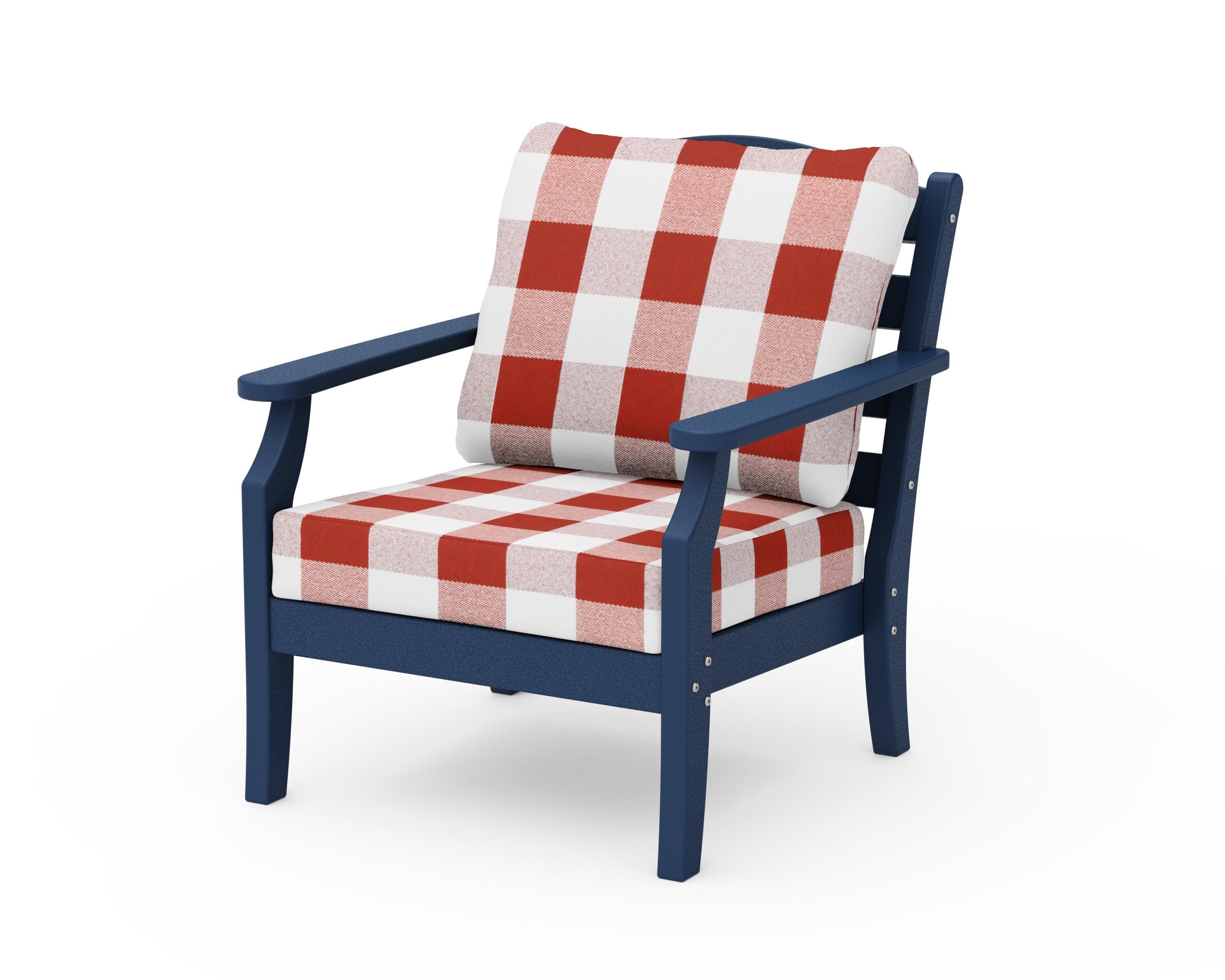 Savannah Deep Seating Chair in Navy / Buffalo Plaid Crimson