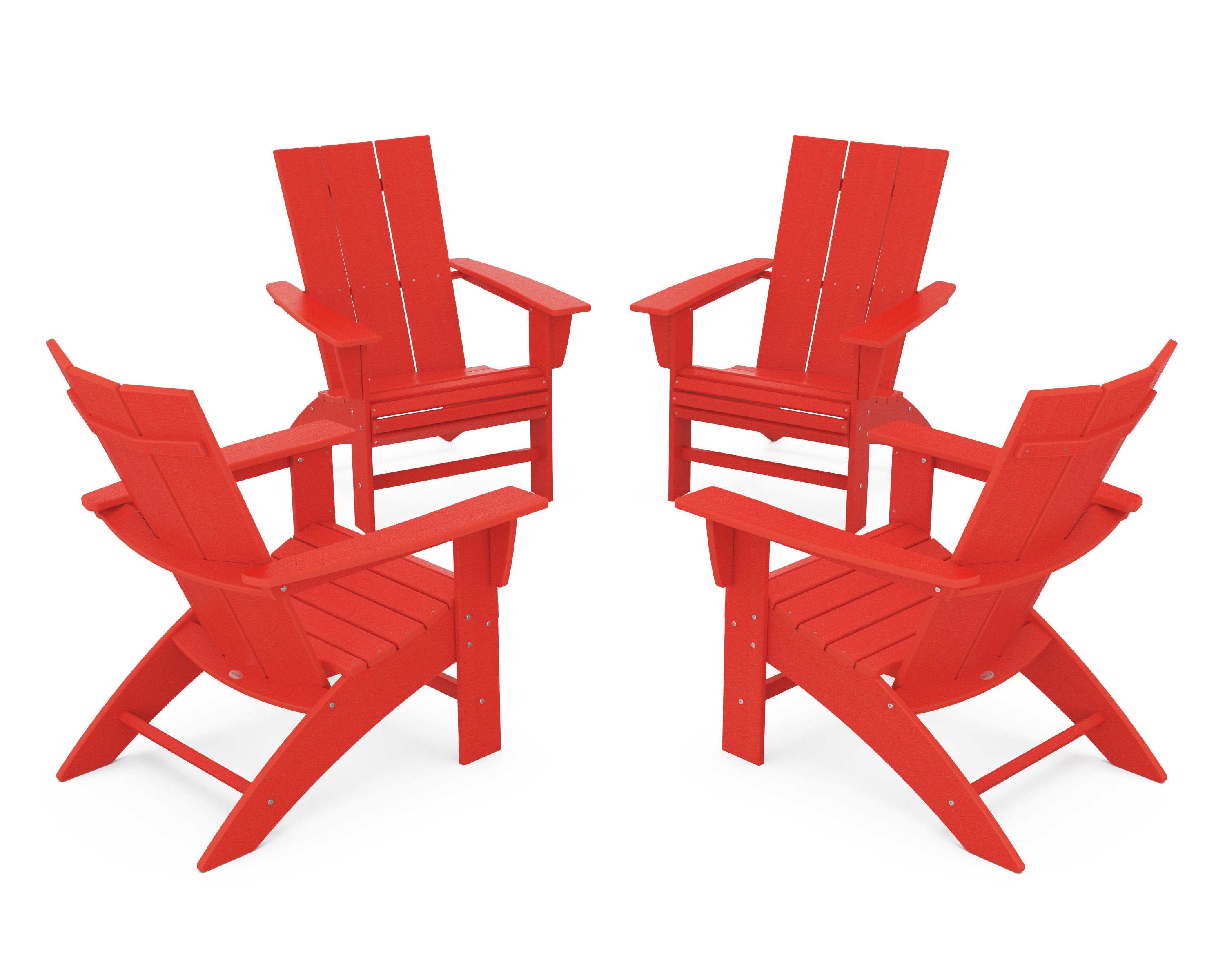 4-Piece Modern Curveback Adirondack Conversation Set in Sunset Red