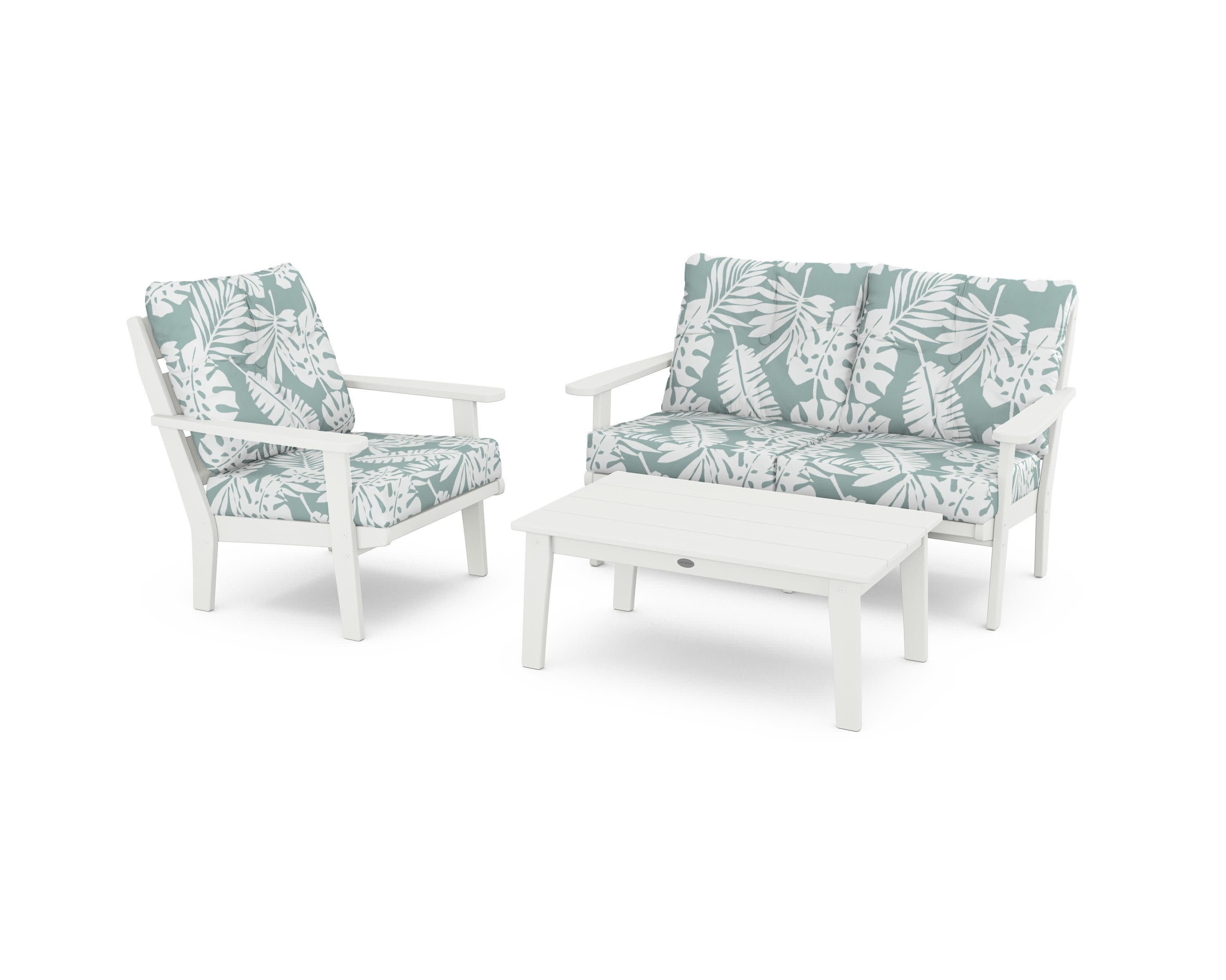Lakeside 3-Piece Deep Seating Set in Vintage White / Leaf Glacier Spa