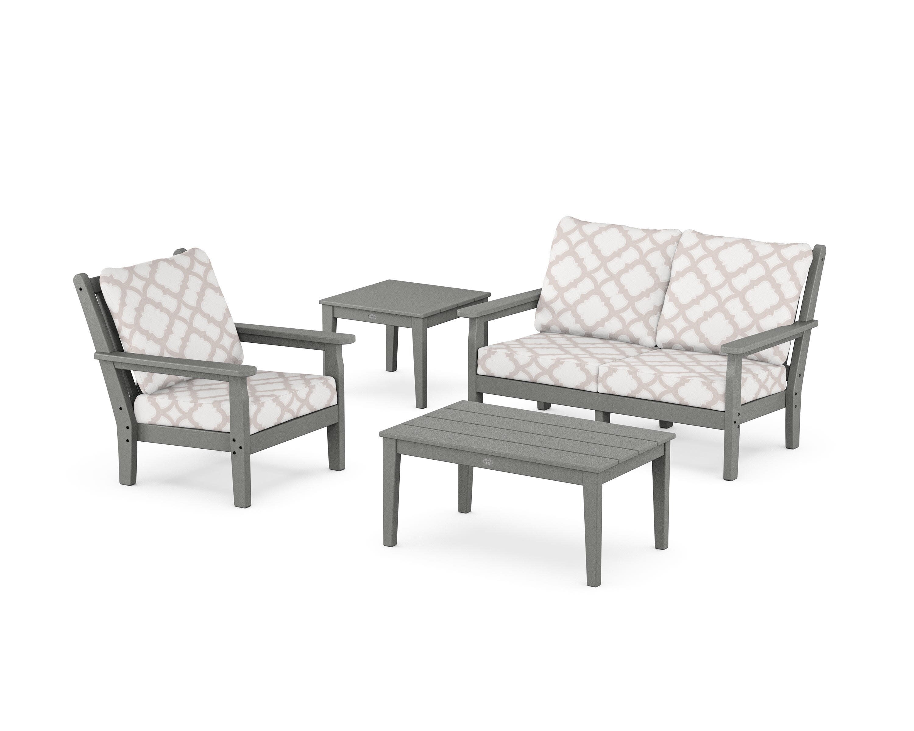 Chippendale 4-Piece Deep Seating Set in Slate Grey / Trellis Dune Burlap