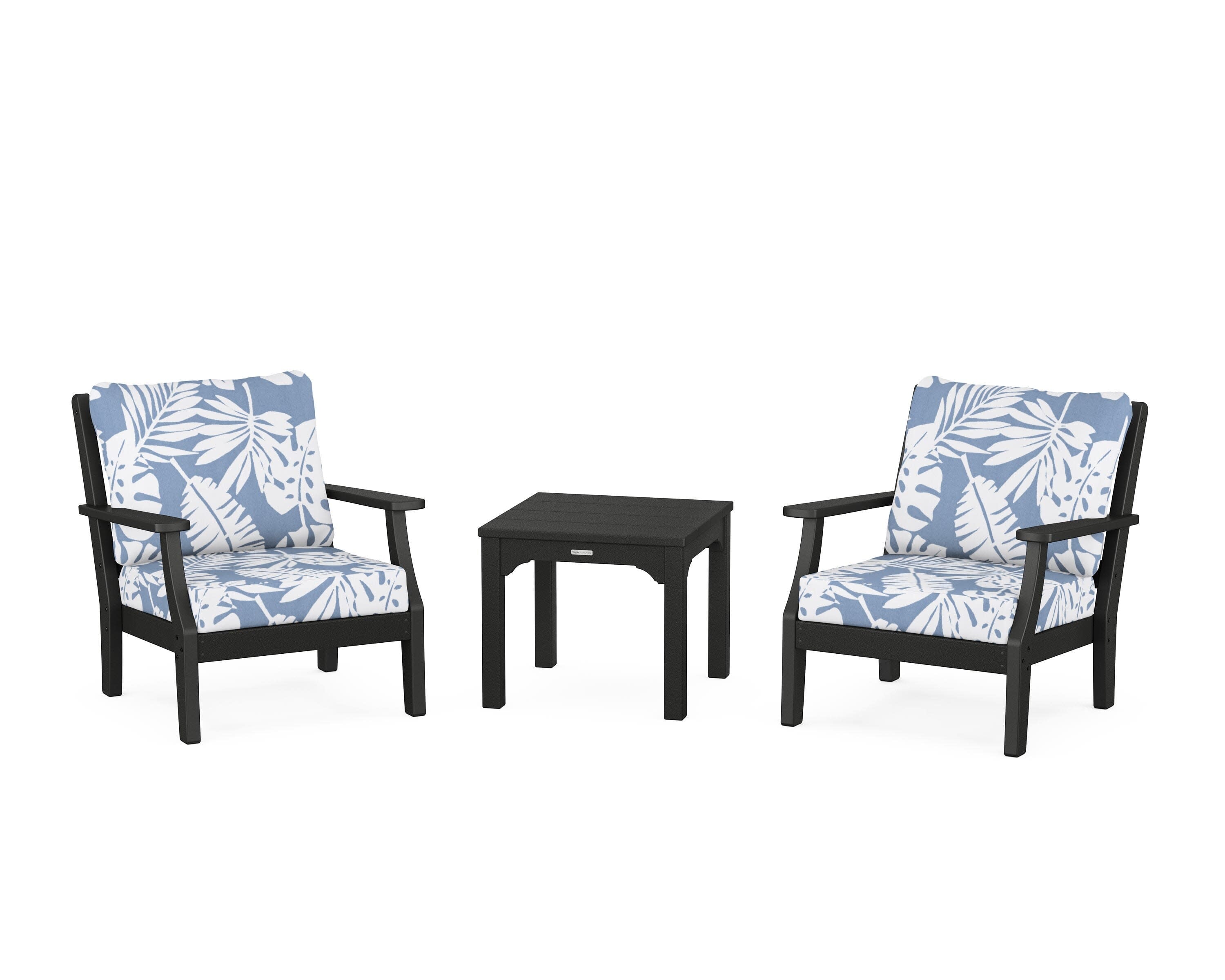 Chinoiserie 3-Piece Deep Seating Set in Black / Leaf Sky Blue