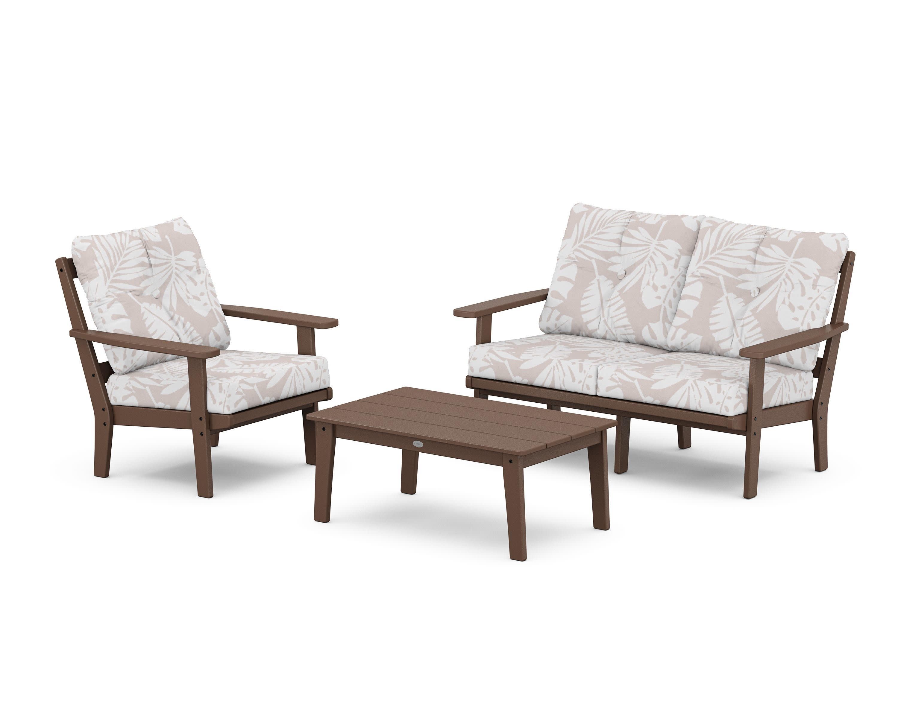 Oxford 3-Piece Deep Seating Set with Loveseat in Mahogany / Leaf Dune Burlap