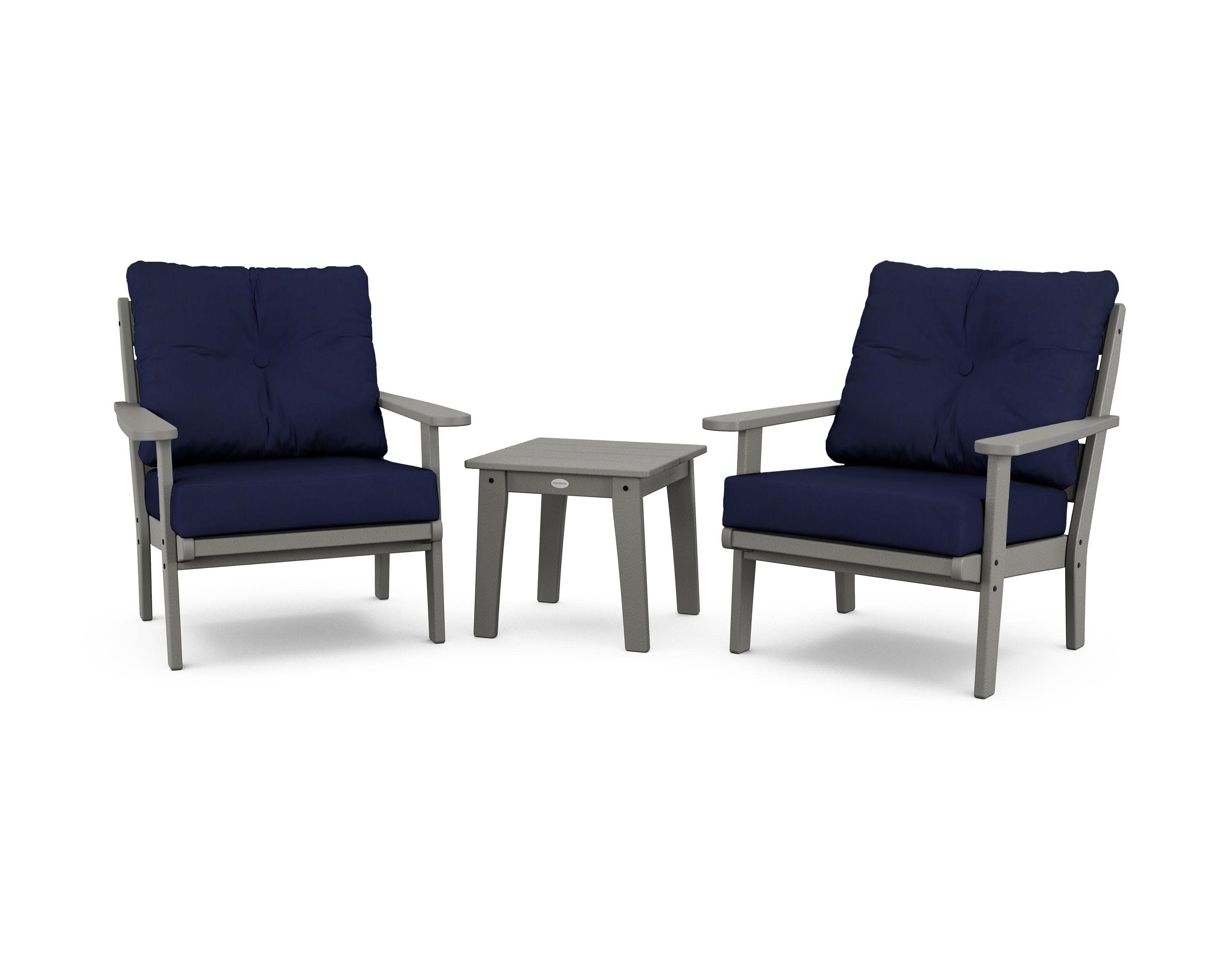 Lakeside 3-Piece Deep Seating Chair Set in Slate Grey / Navy