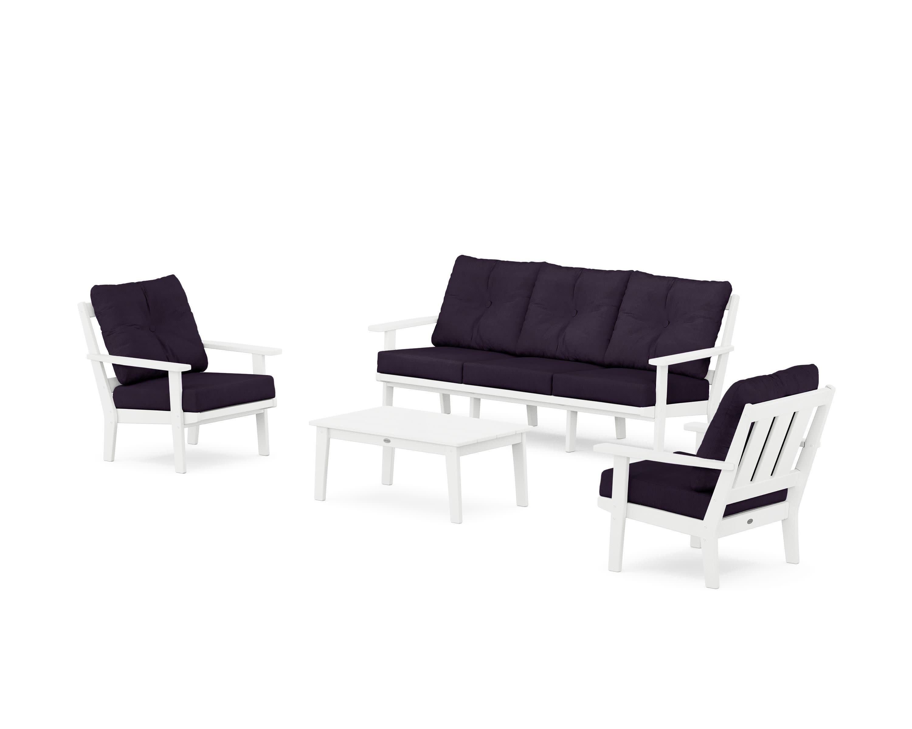 Oxford 4-Piece Deep Seating Set with Sofa in White / Navy Linen