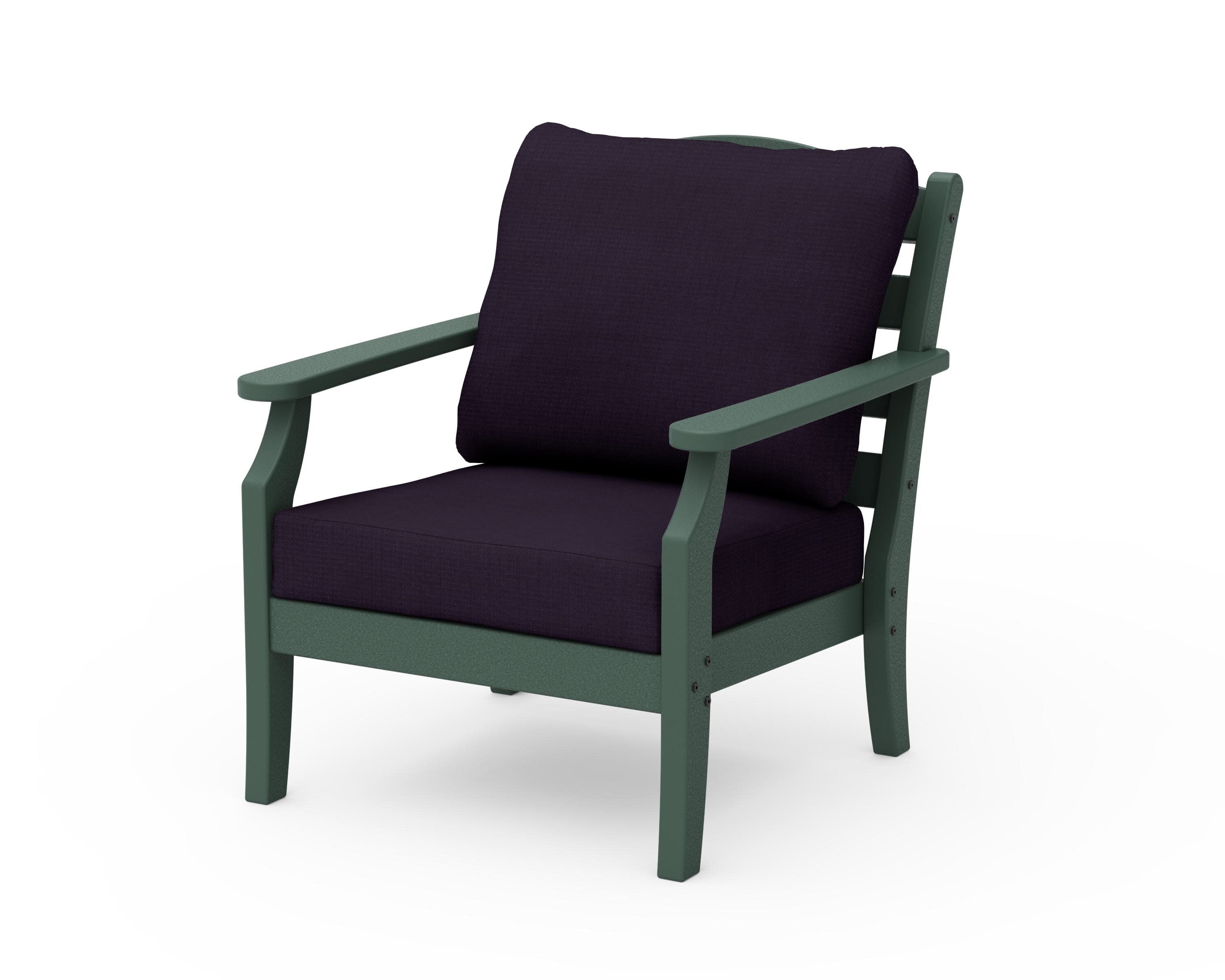 Savannah Deep Seating Chair in Green / Navy Linen