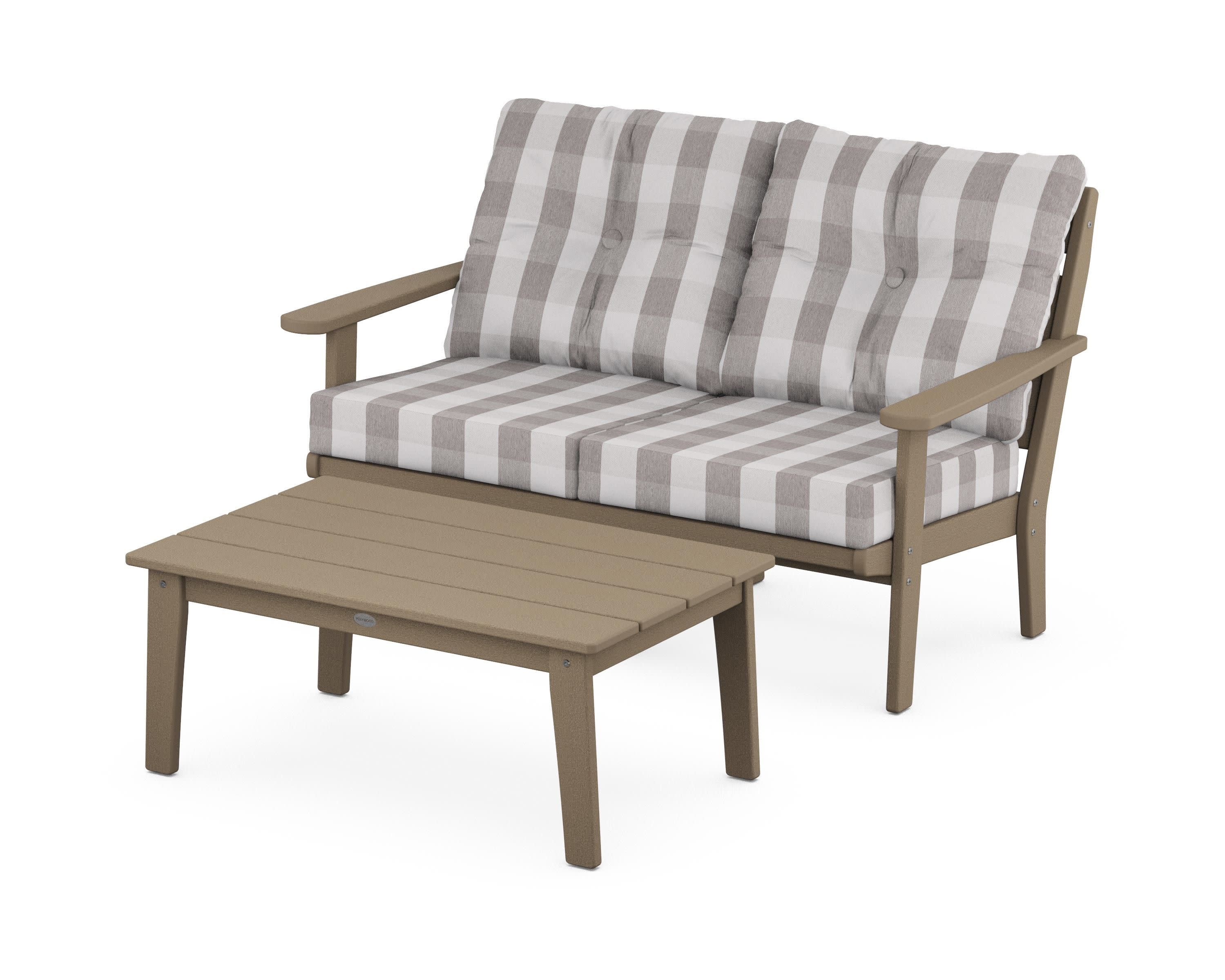 Lakeside 2-Piece Lounge Loveseat Set in Vintage Sahara / Buffalo Plaid Grey Mist