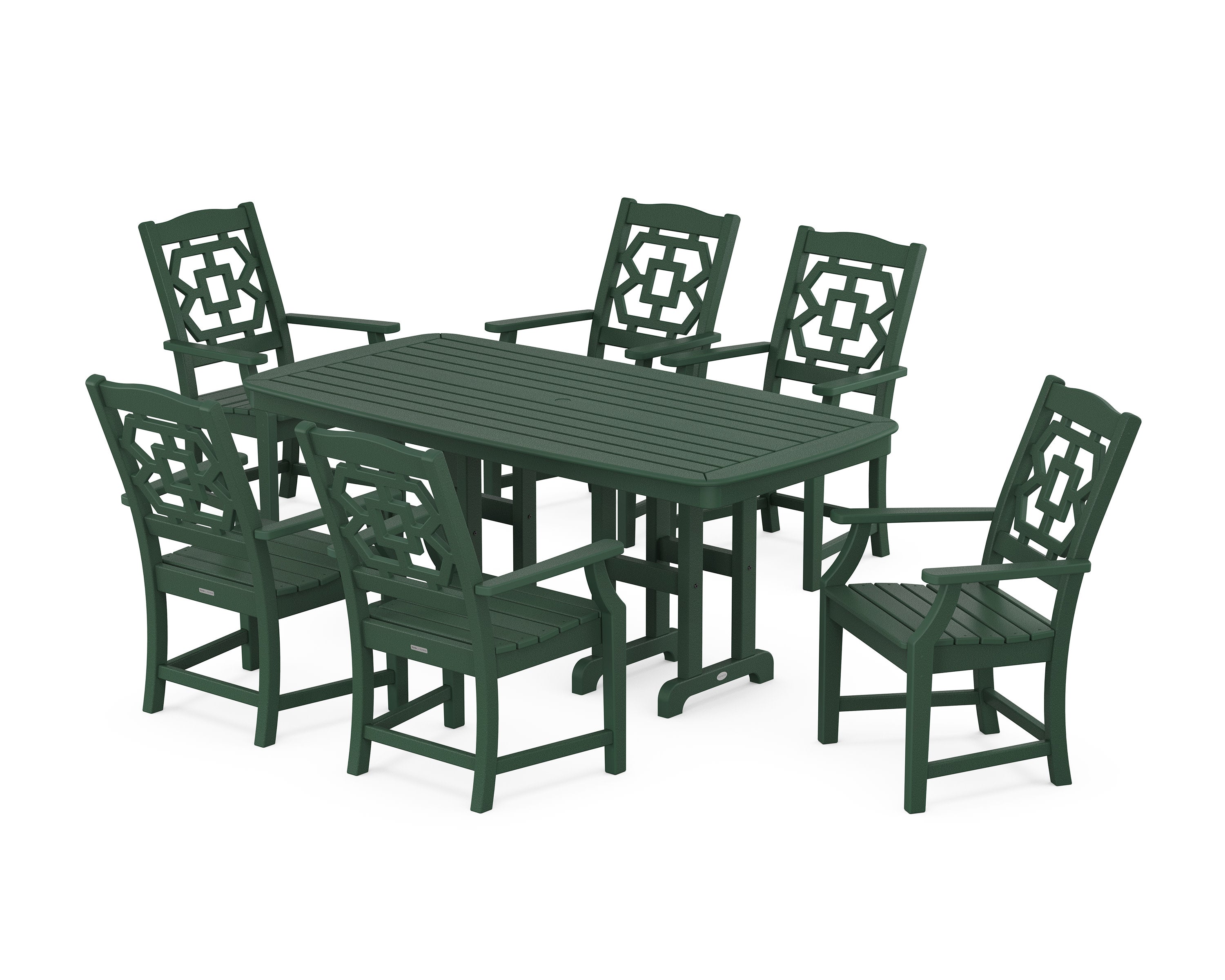 Chinoiserie Arm Chair 7-Piece Dining Set in Green