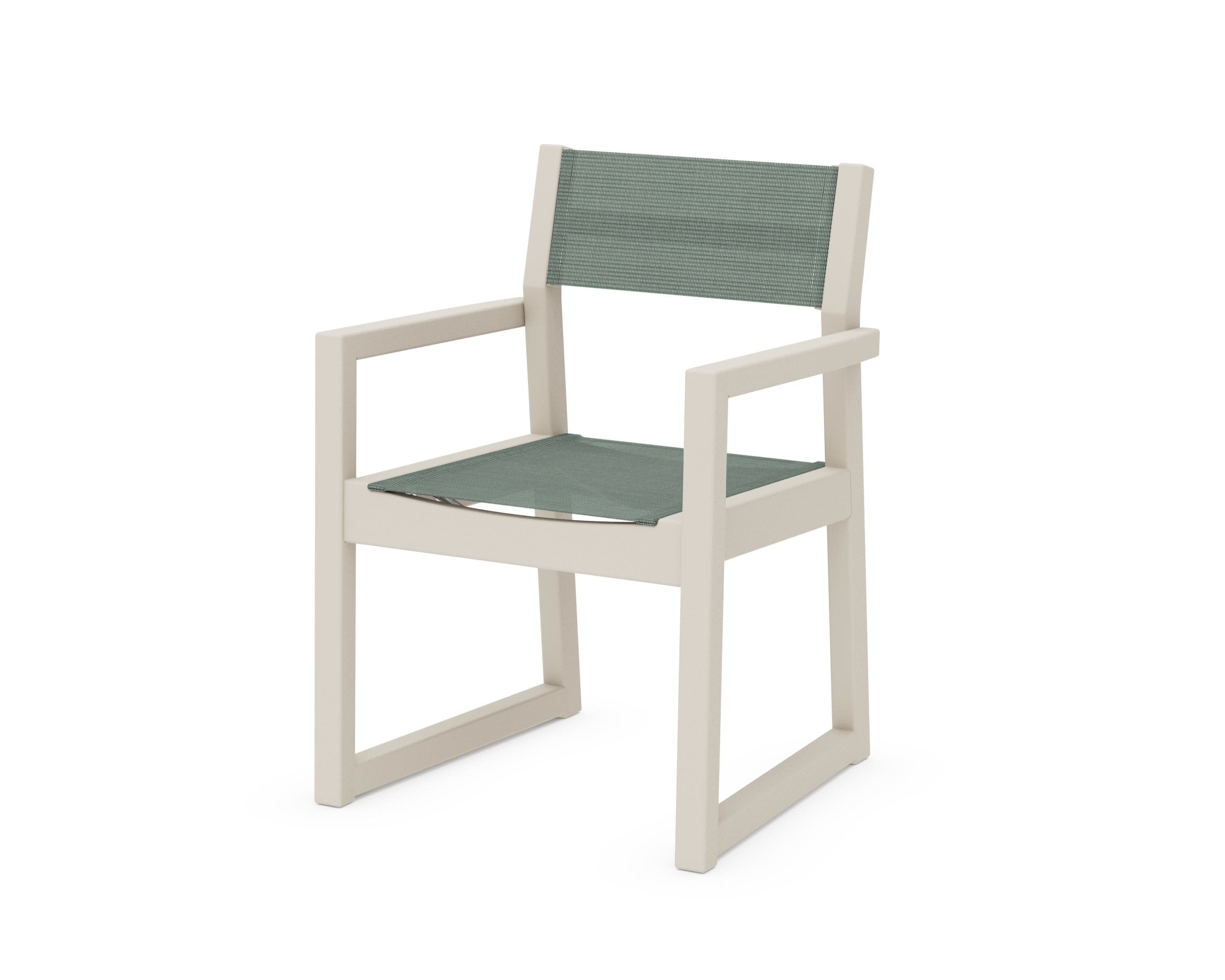 EDGE Sling Dining Arm Chair in Sand / Dupioni Sea Mist Sling