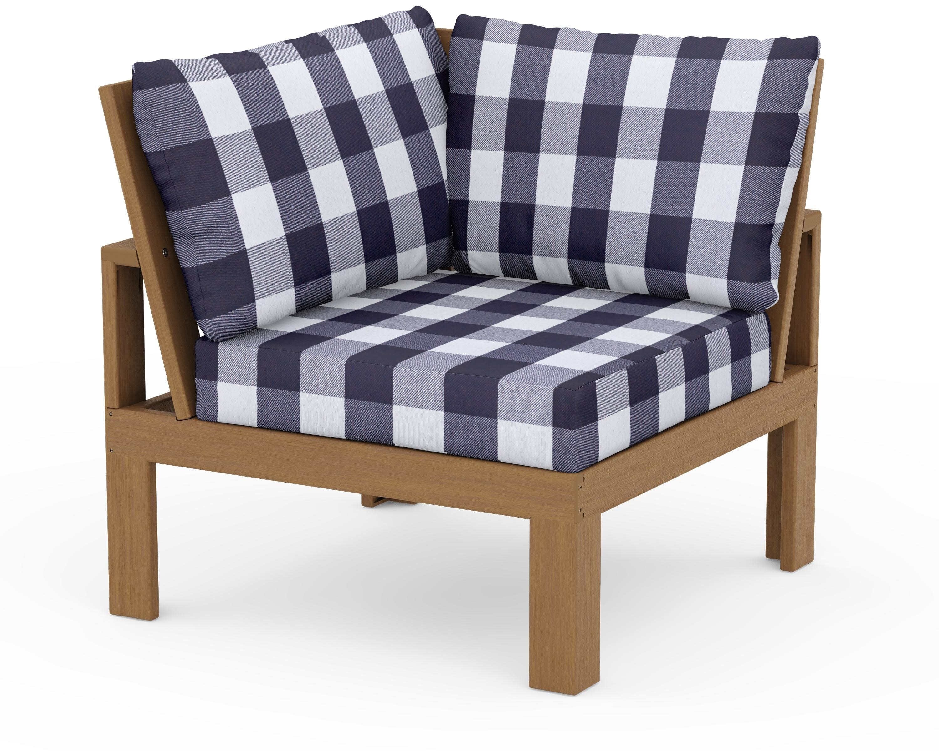 Modular Corner Chair in Natural / Buffalo Plaid Navy