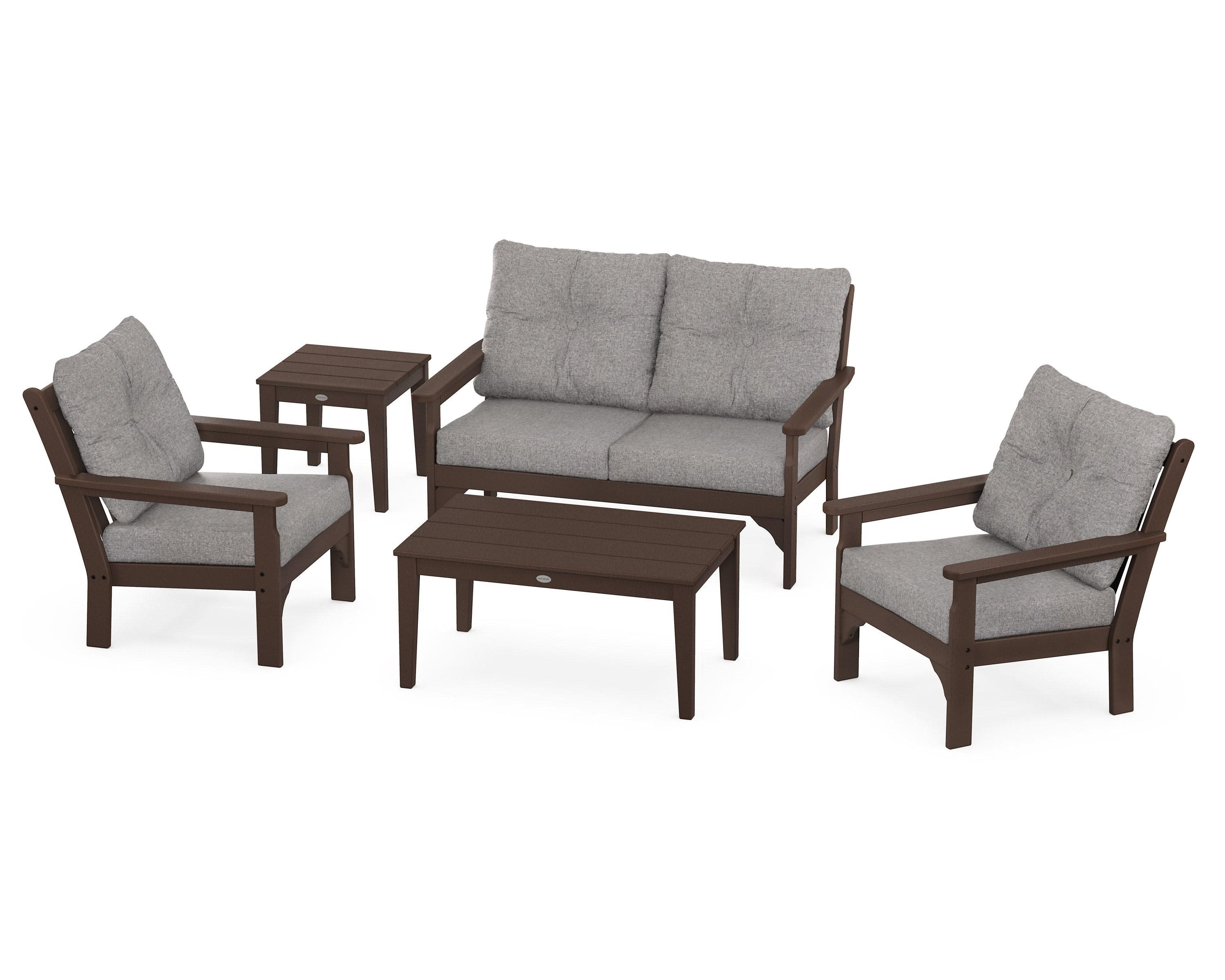 Vineyard 5-Piece Deep Seating Set in Mahogany / Grey Mist