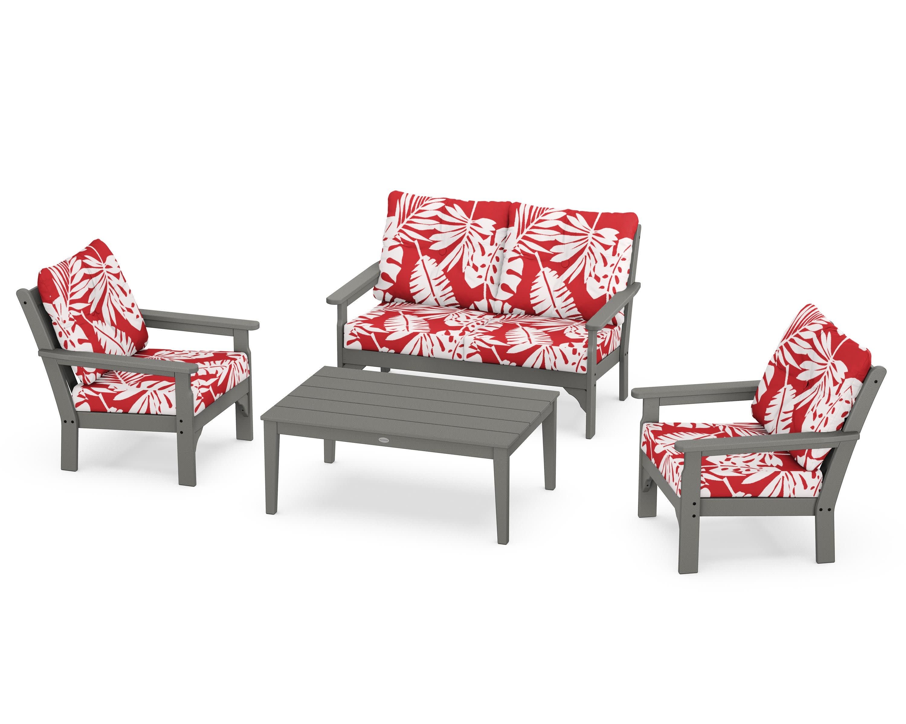 Vineyard 4-Piece Deep Seating Set in Slate Grey / Leaf Crimson