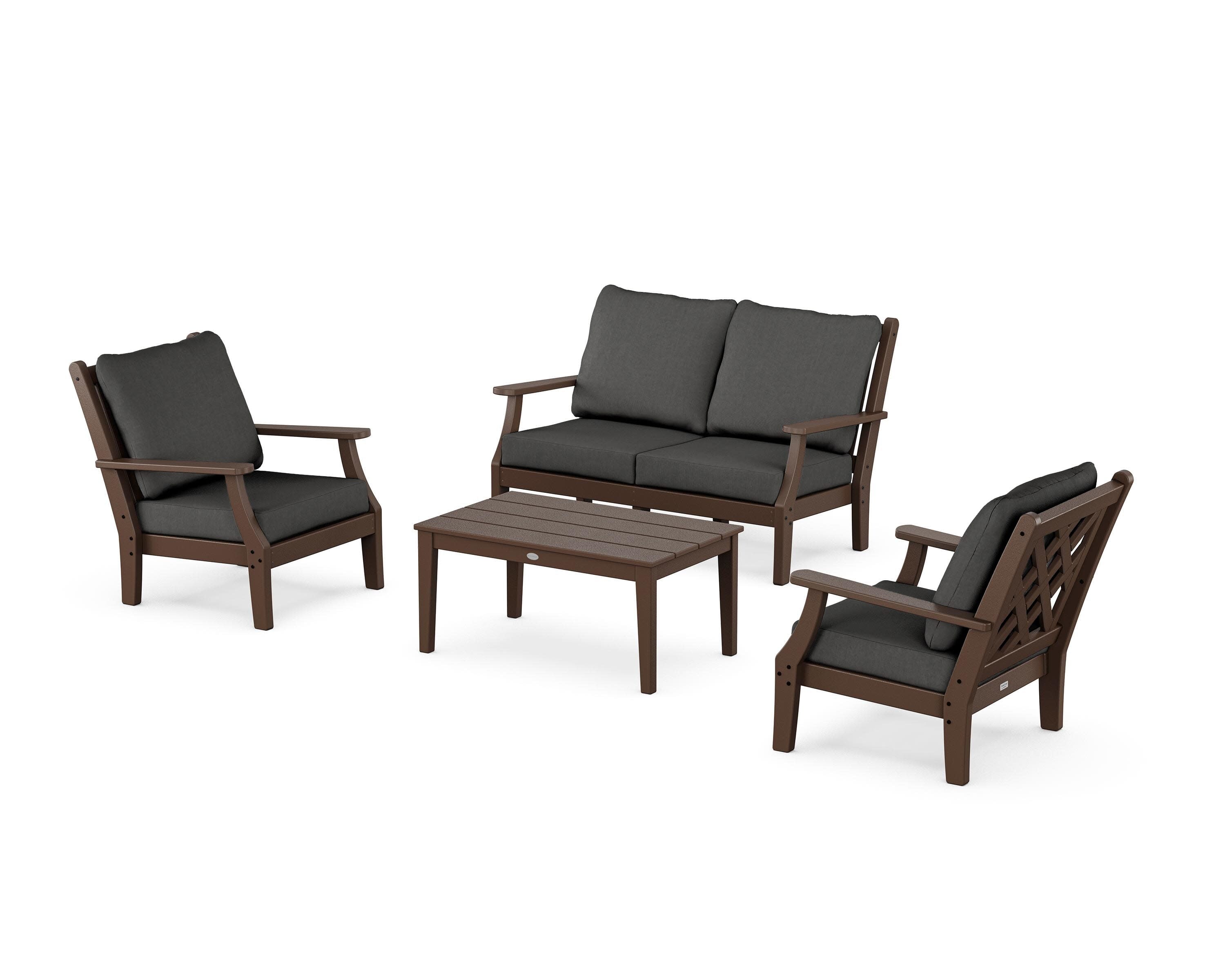 Wovendale 4-Piece Deep Seating Set with Loveseat in Mahogany / Spectrum Carbon