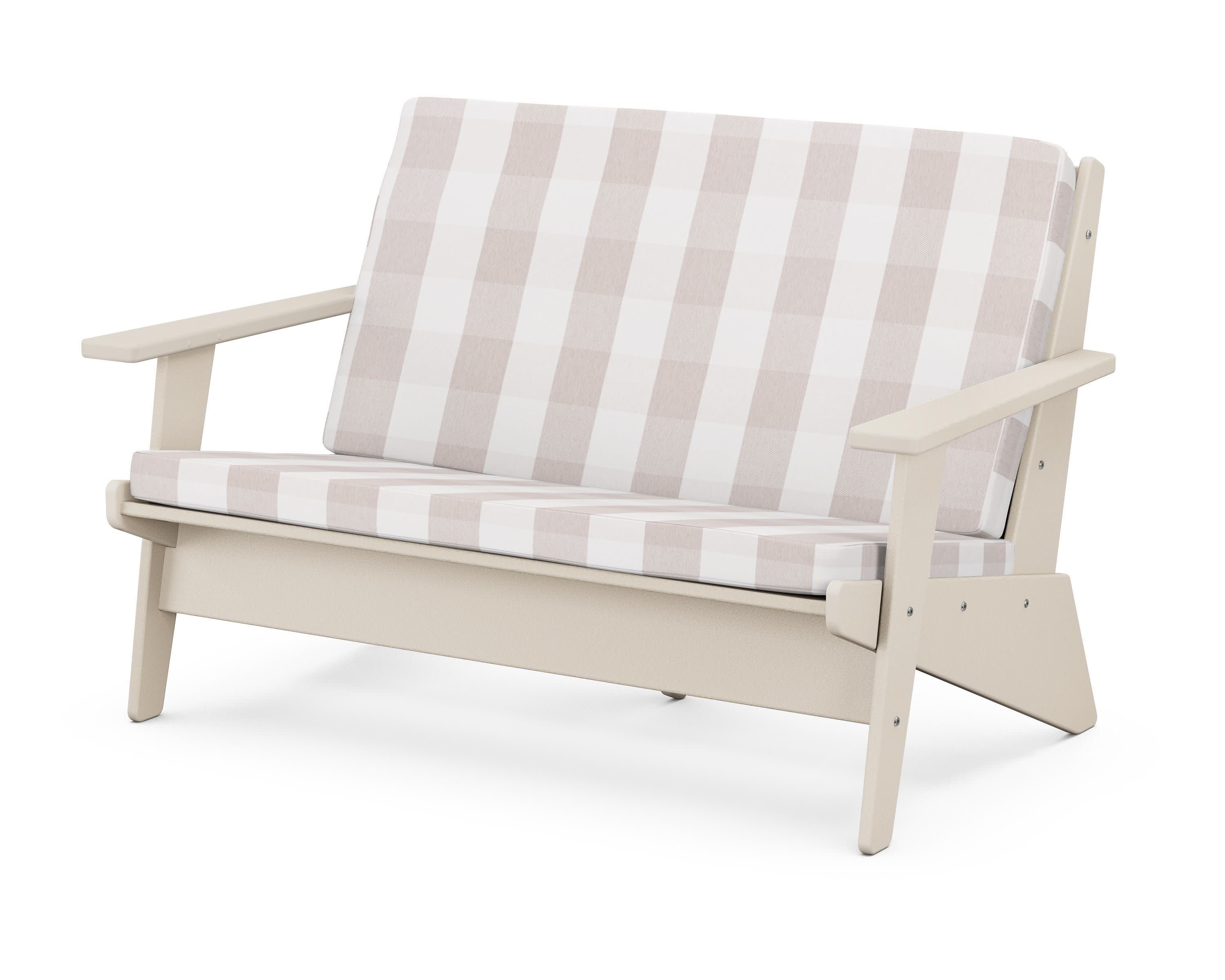 Riviera Modern Lounge Loveseat in Sand / Buffalo Plaid Dune Burlap