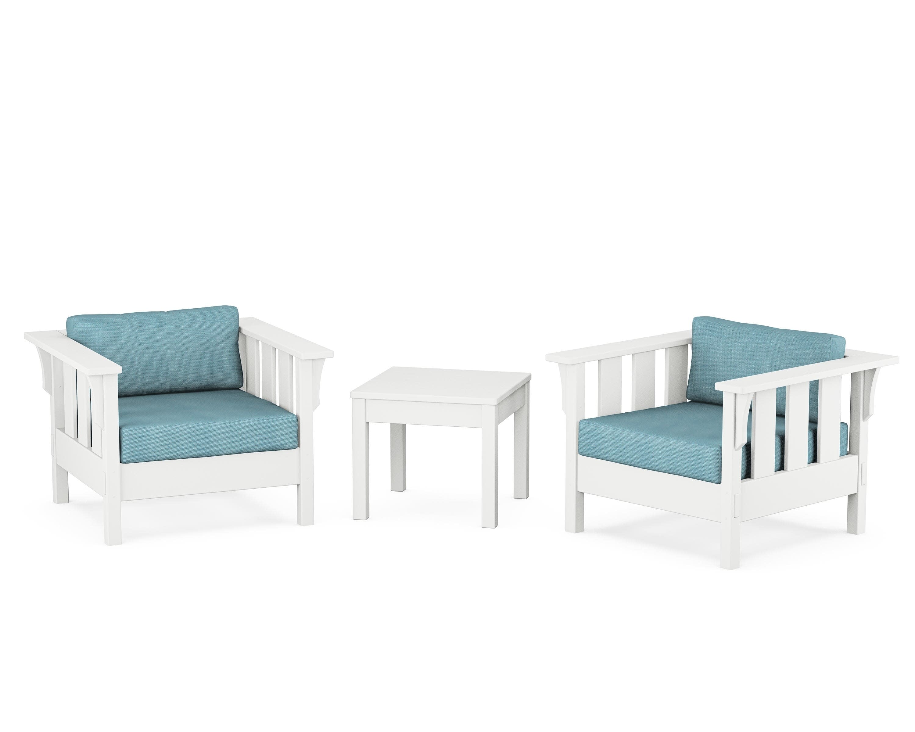 Acadia 3-Piece Deep Seating Set in White / Lattice Sky Blue