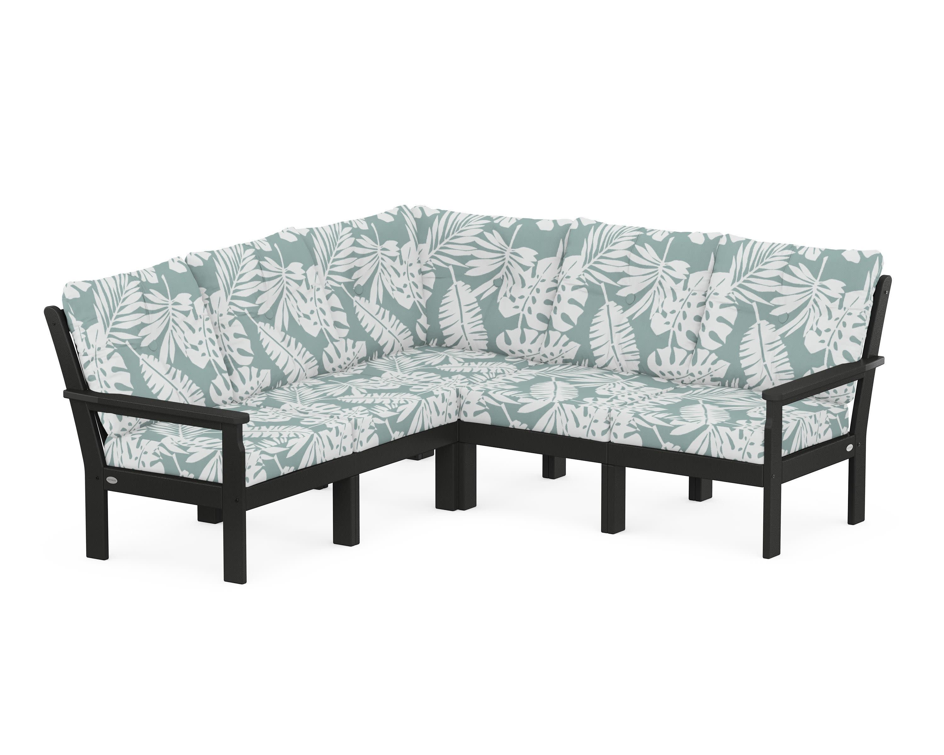 Vineyard 5-Piece Sectional in Black / Leaf Glacier Spa