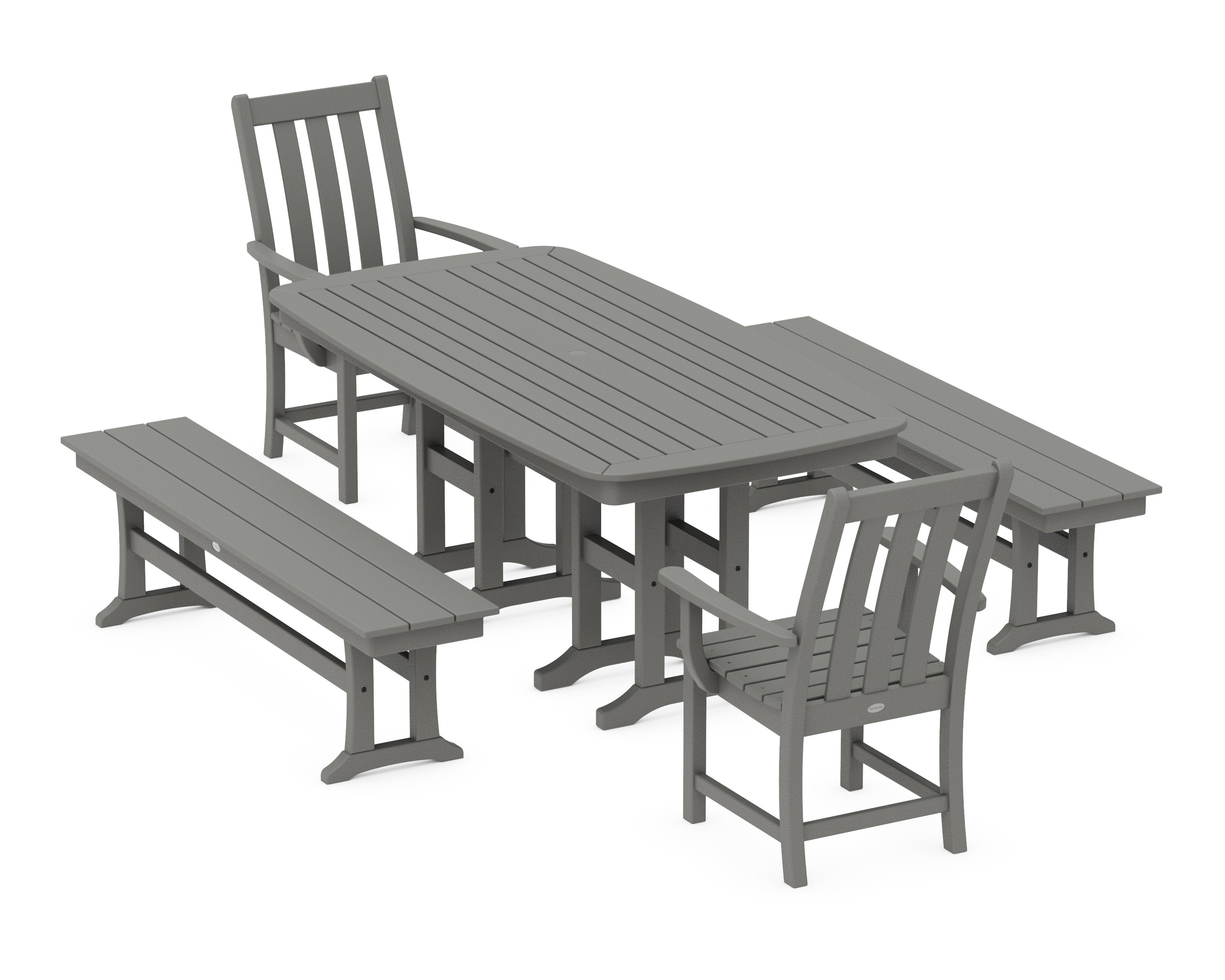 Vineyard 5-Piece Dining Set with Benches in Slate Grey