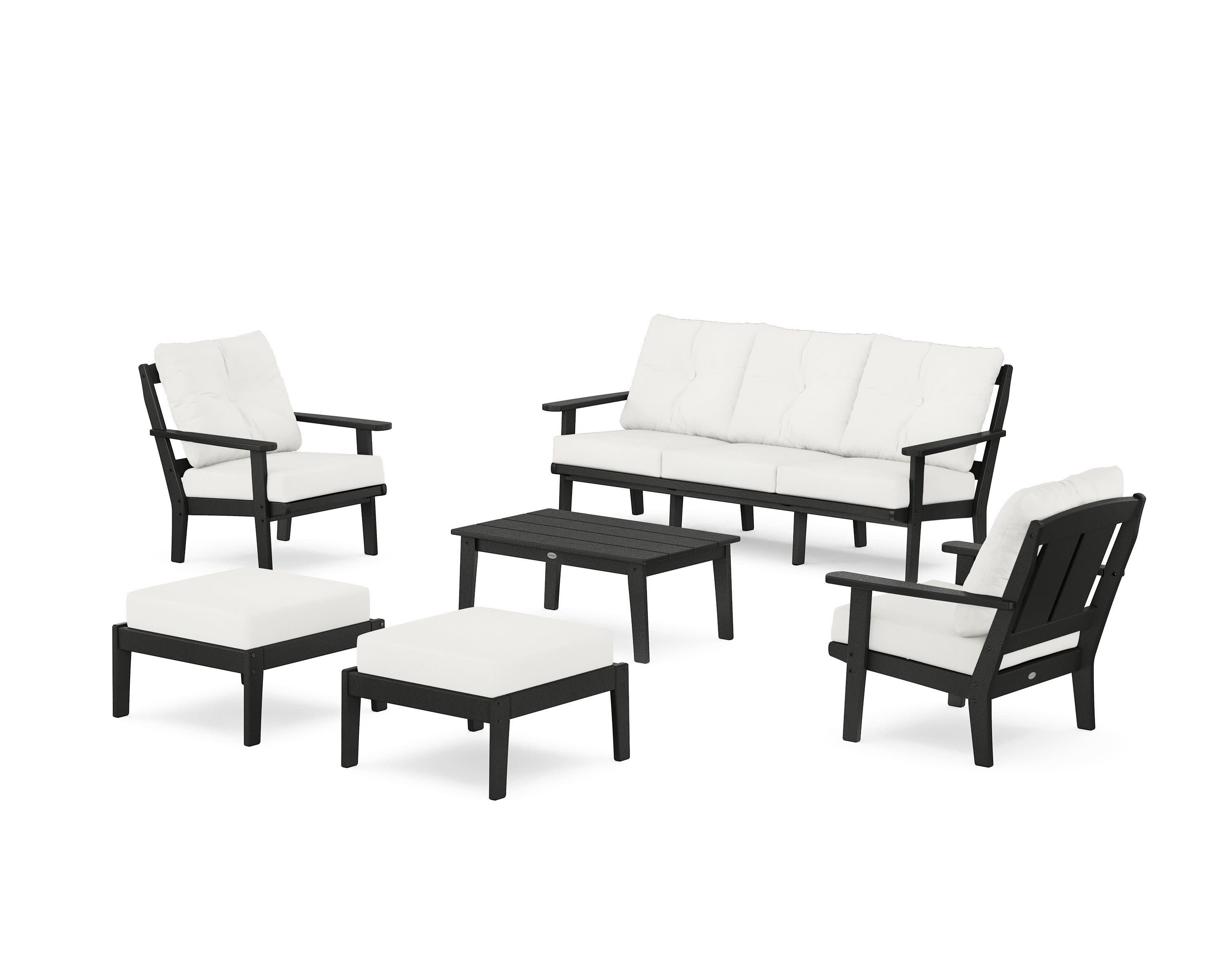 Mission 6-Piece Lounge Sofa Set in Black / Natural Linen