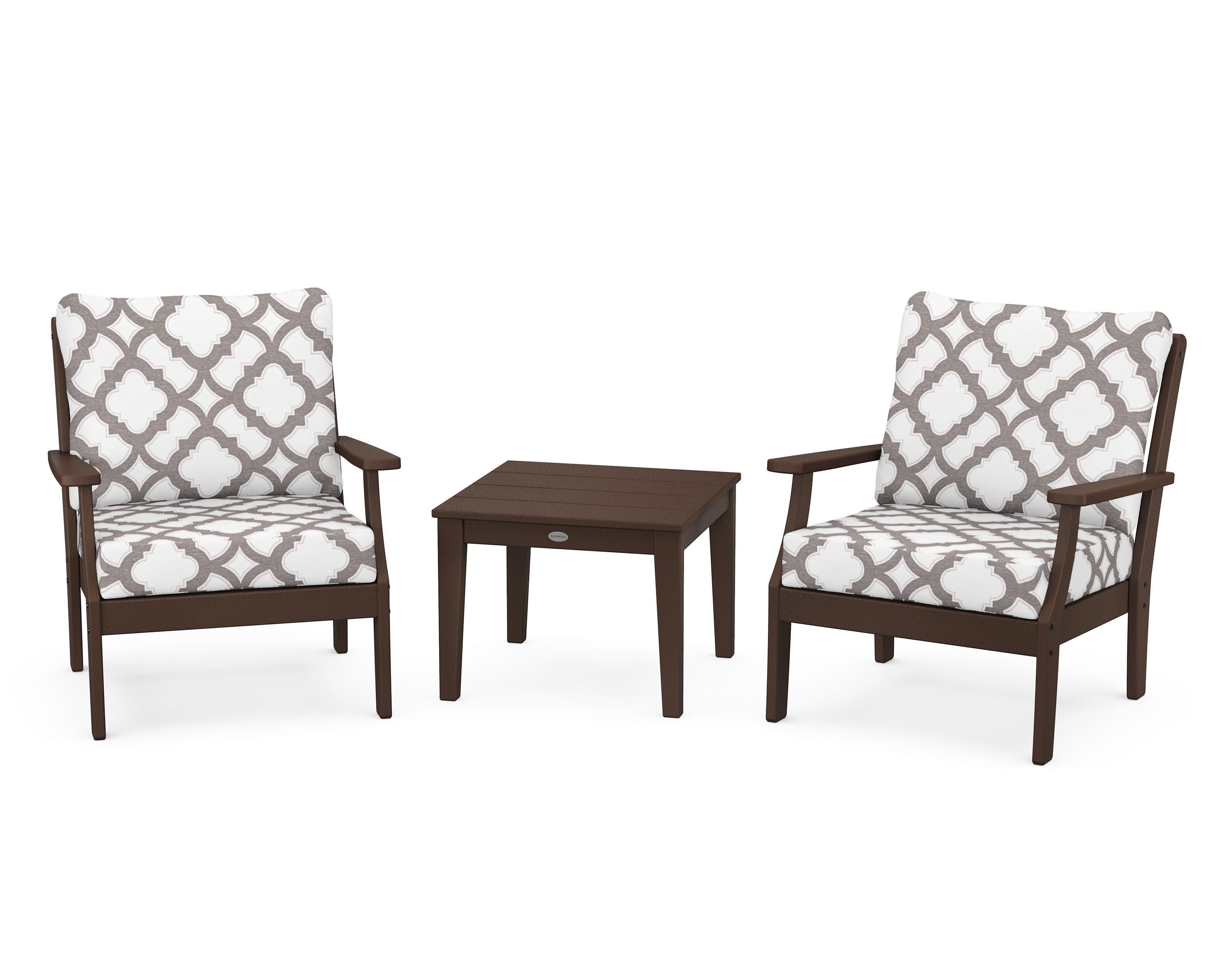 Braxton 3-Piece Deep Seating Set in Mahogany / Trellis Grey Mist
