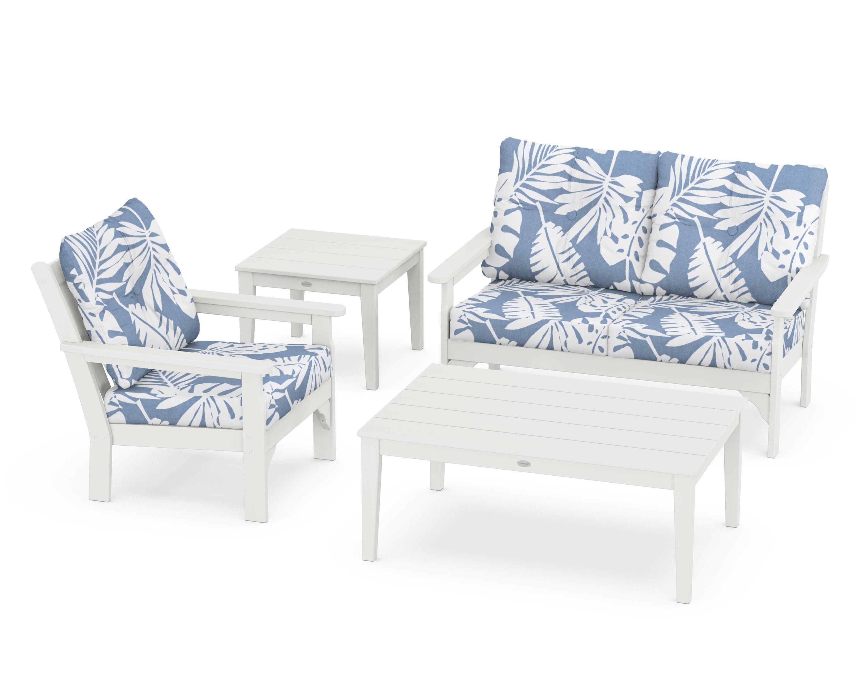 Vineyard 4-Piece Deep Seating Set in Vintage White / Leaf Sky Blue