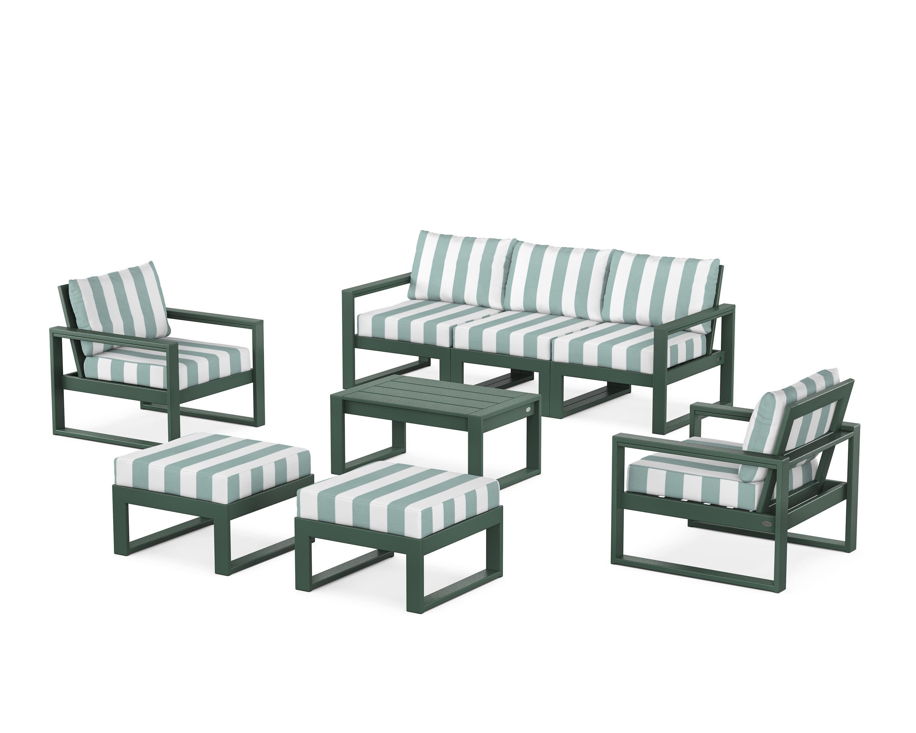 EDGE Sectional 8-Piece Lounge Sofa Set in Green / Cabana Stripe Glacier Spa