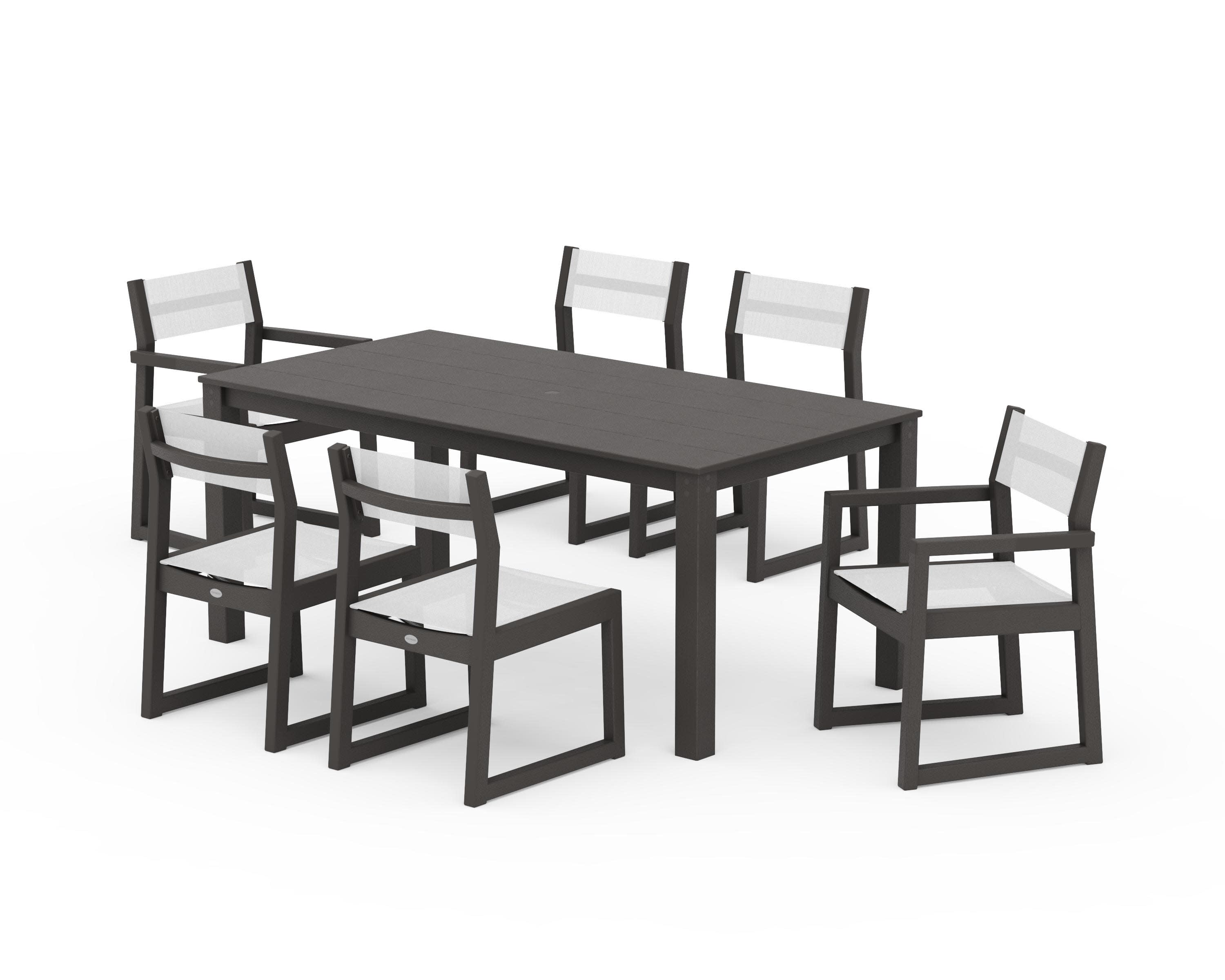 EDGE Sling 7-Piece Parsons Dining Set in Vintage Coffee / White Sling