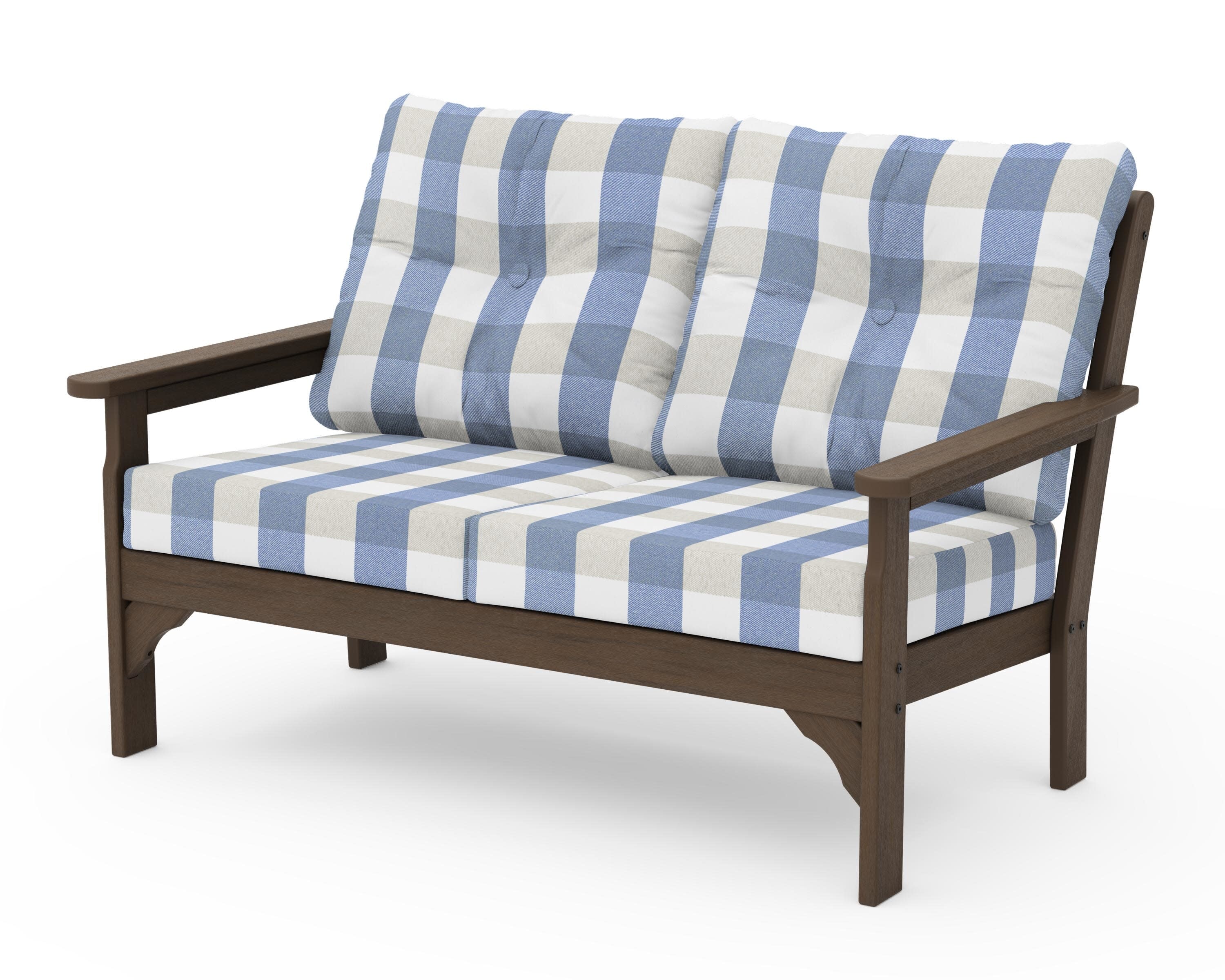 Vineyard Deep Seating Loveseat in Kona / Buffalo Plaid Sky Blue