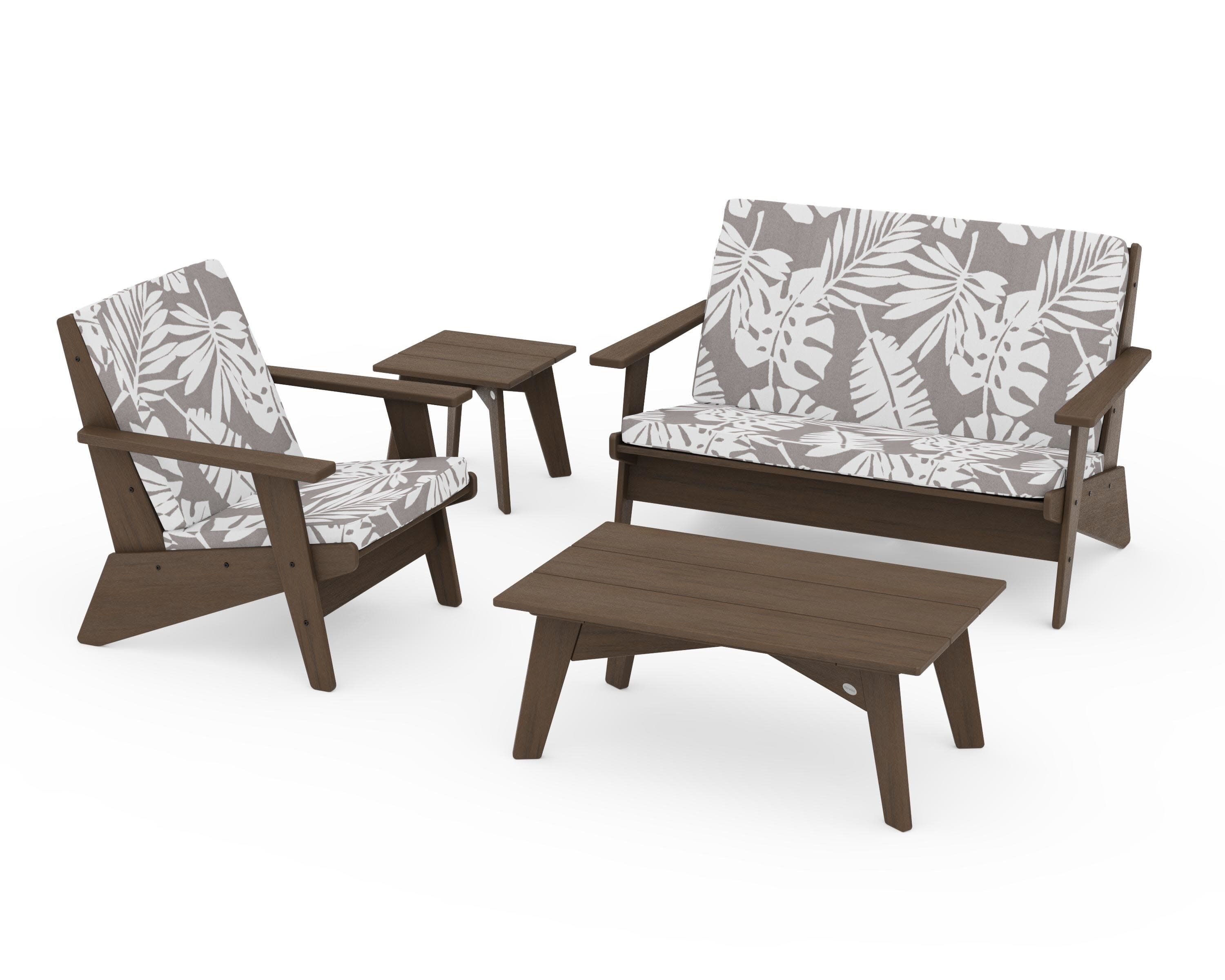 Riviera Modern Lounge 4-Piece Set in Kona / Leaf Grey Mist