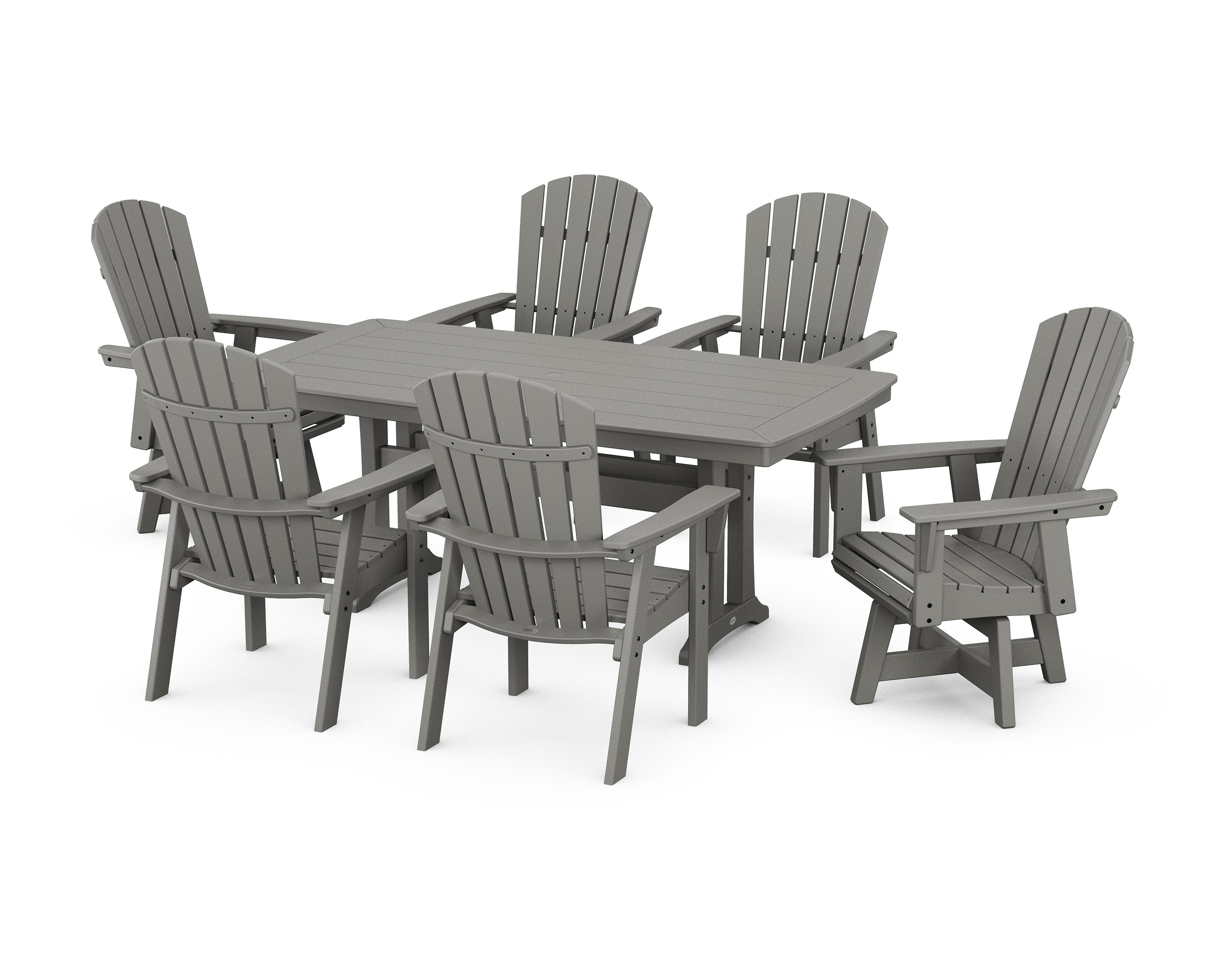 Nautical Curveback Adirondack Swivel Chair 7-Piece Dining Set with Trestle Legs in Slate Grey