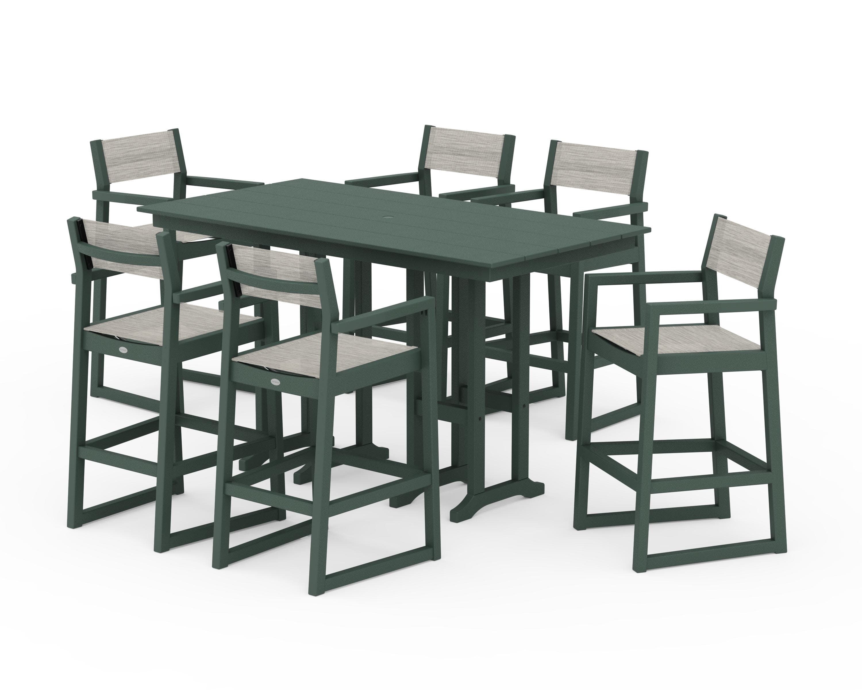 EDGE Sling Arm Chair 7-Piece Farmhouse Bar Set in Green / Birch Sling