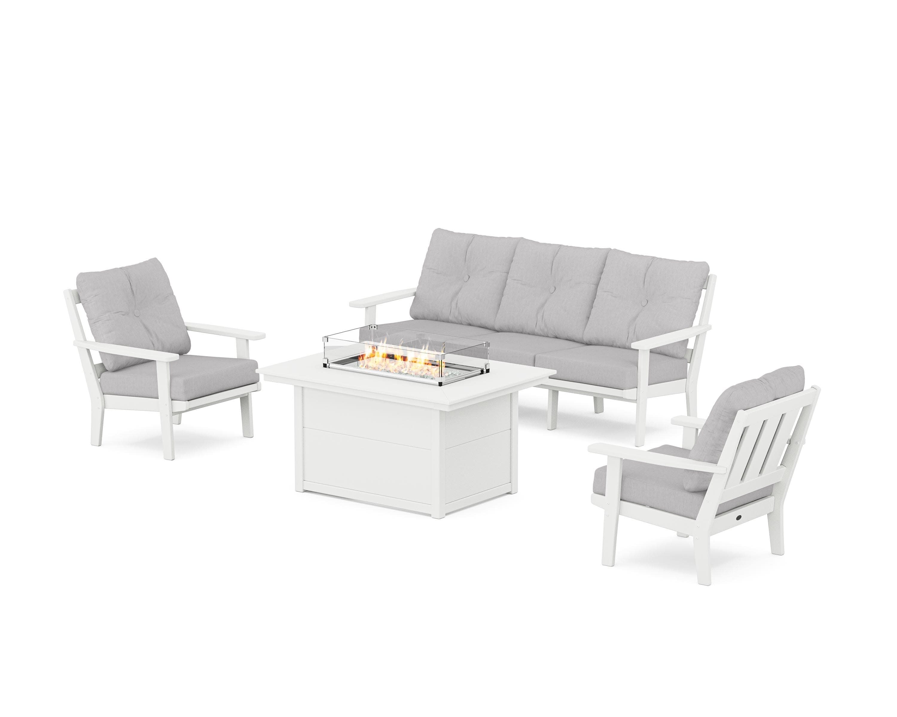 Oxford Deep Seating Fire Pit Table Set in White / Granite