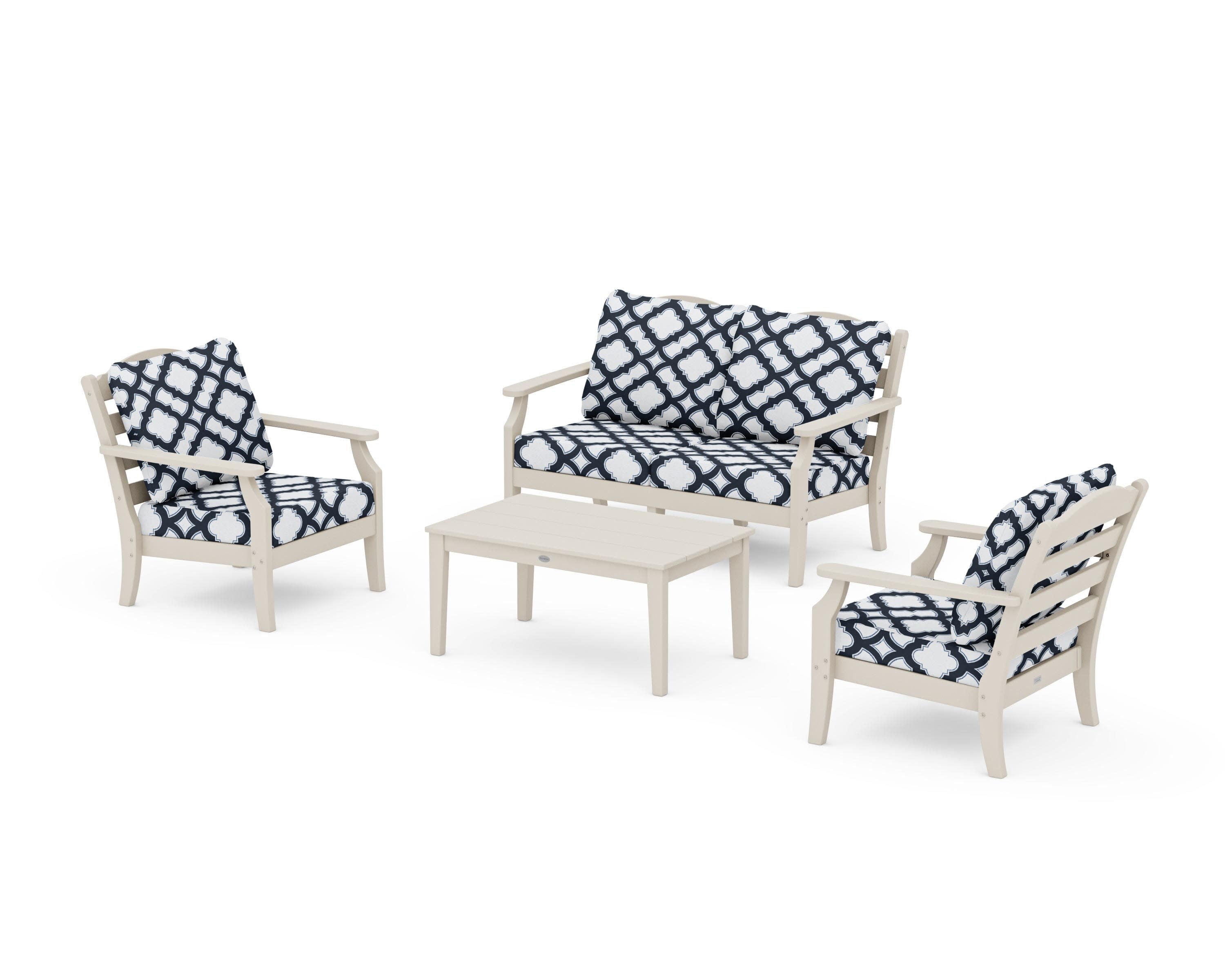 Savannah 4-Piece Deep Seating Set with Loveseat in Sand / Trellis Marine Indigo