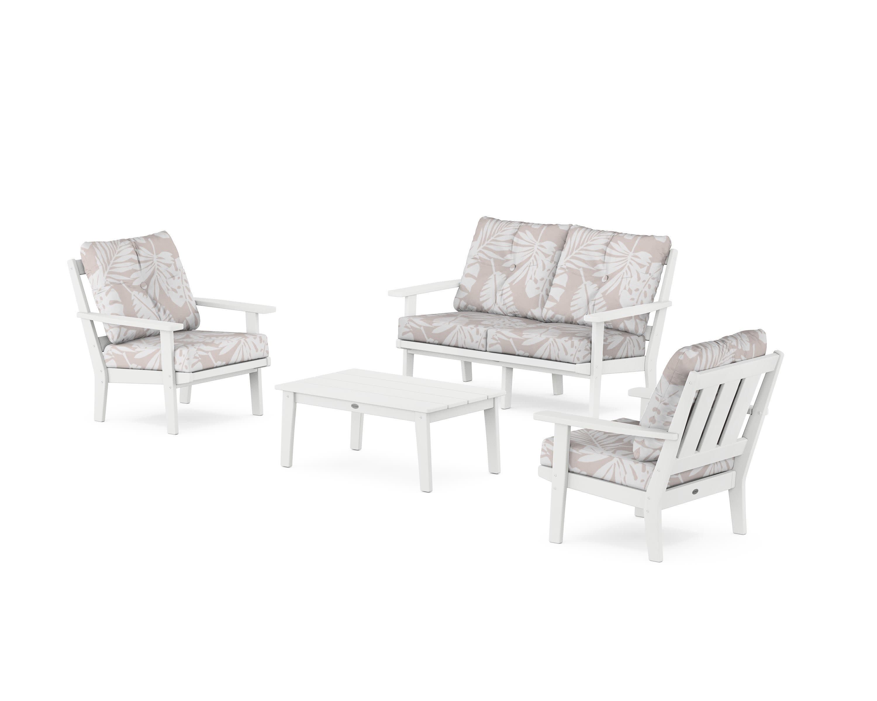 Oxford 4-Piece Deep Seating Set with Loveseat in White / Leaf Dune Burlap