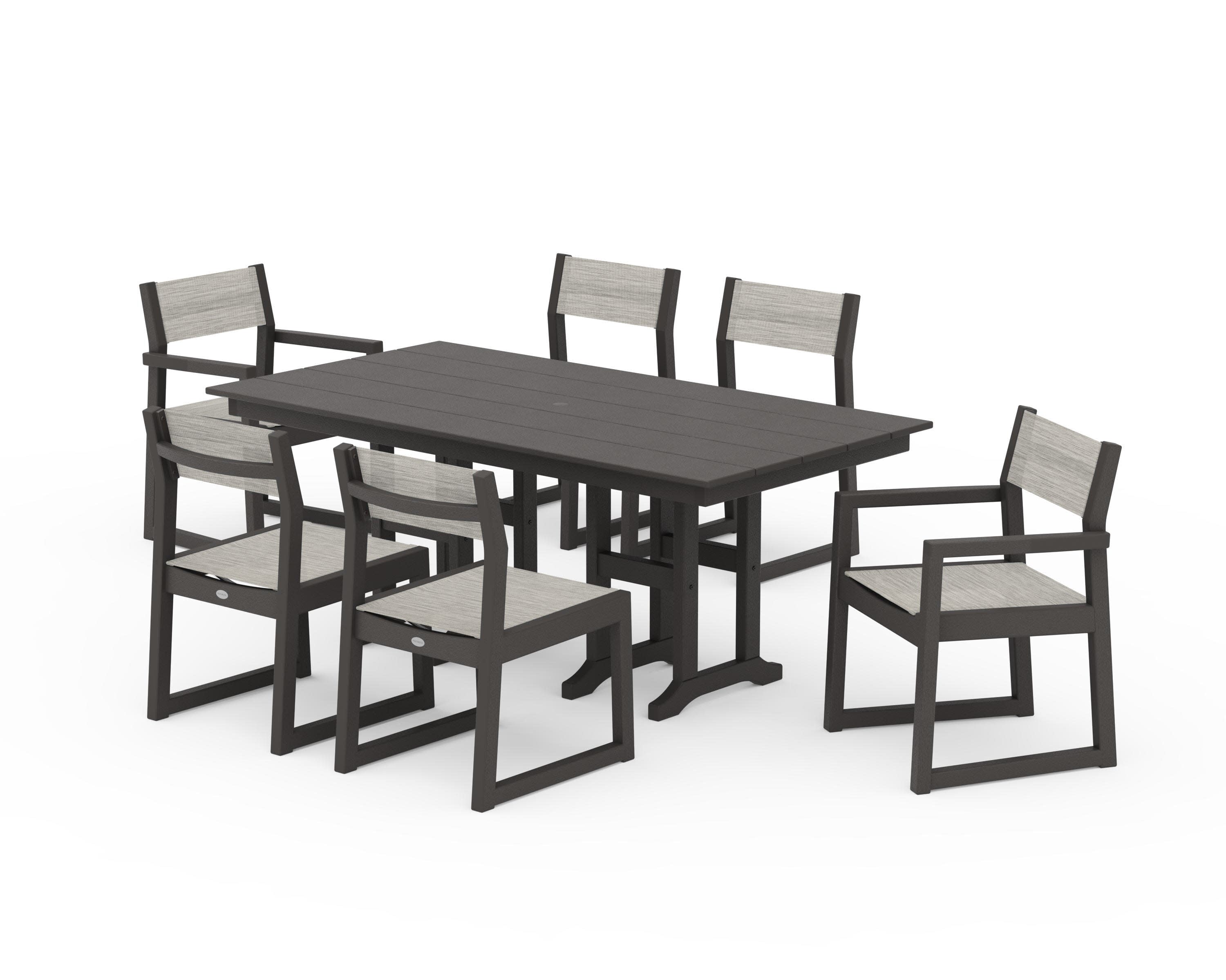 EDGE Sling 7-Piece Farmhouse Dining Set in Vintage Coffee / Birch Sling