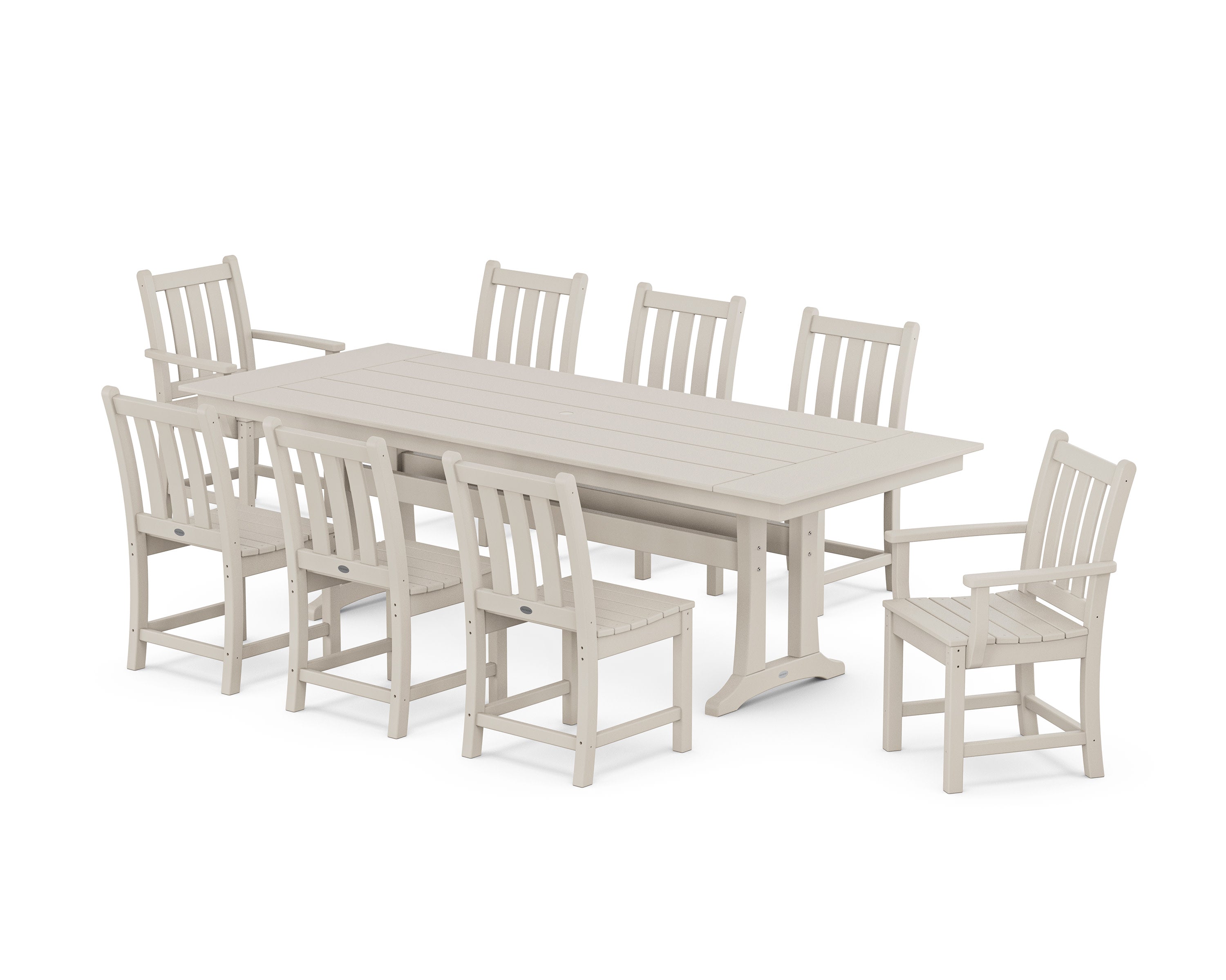 Traditional Garden 9-Piece Farmhouse Dining Set with Trestle Legs in Sand