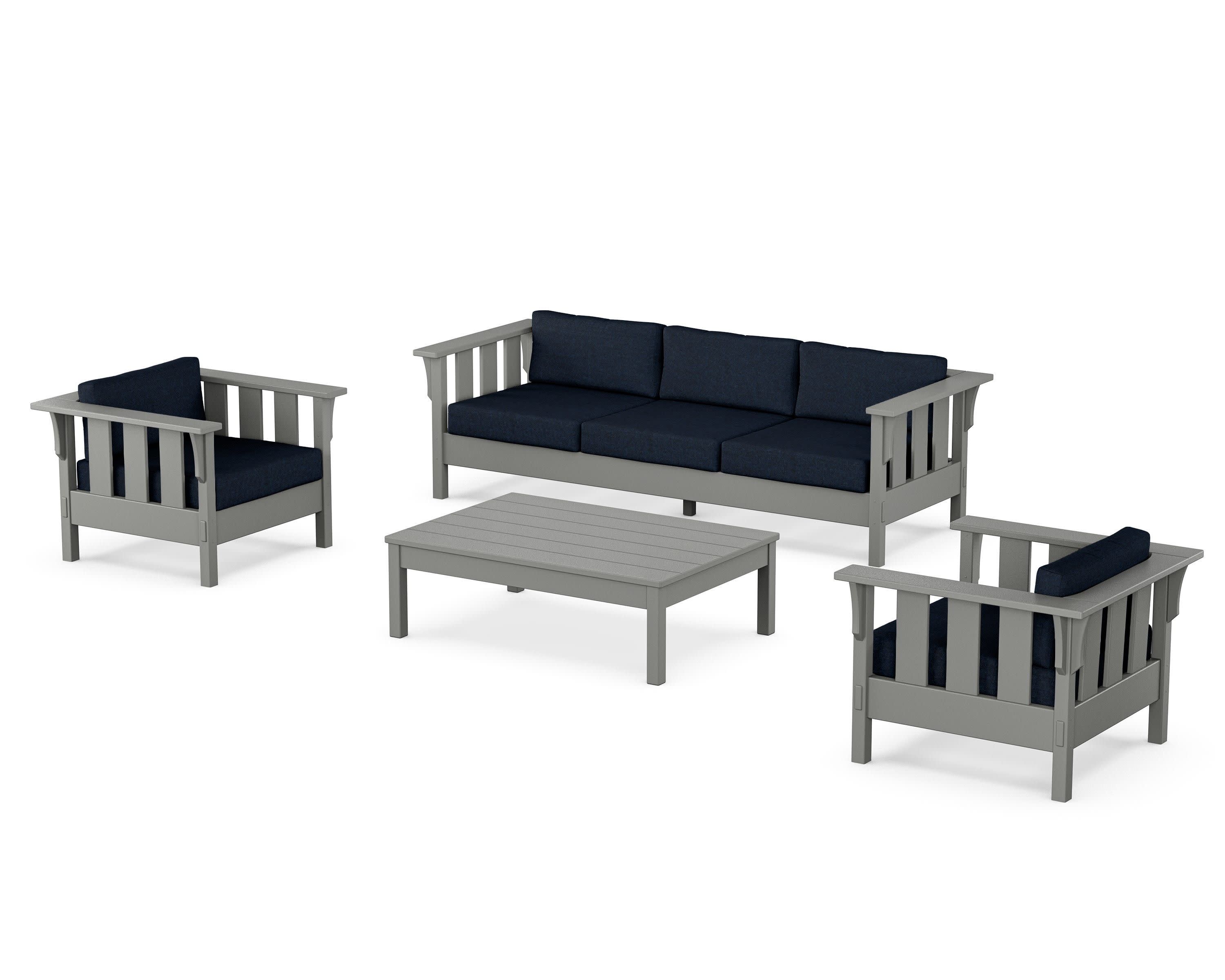 Acadia 4-Piece Deep Seating Set with Sofa in Slate Grey / Marine Indigo