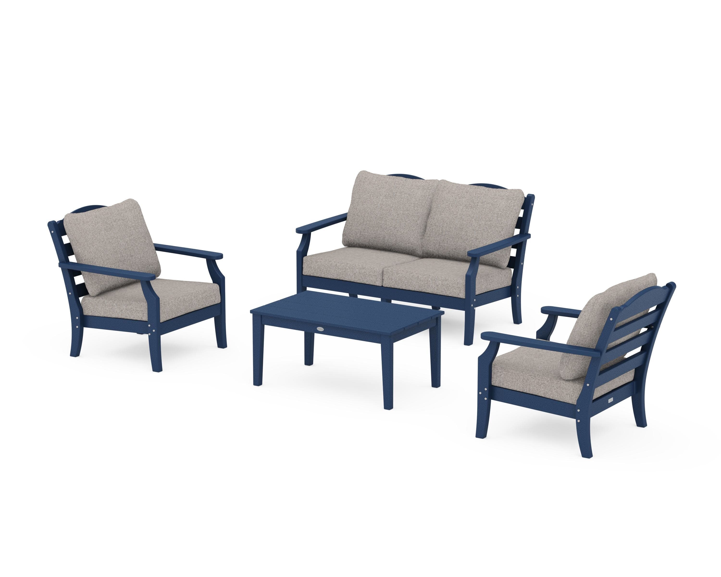 Savannah 4-Piece Deep Seating Set with Loveseat in Navy / Weathered Tweed